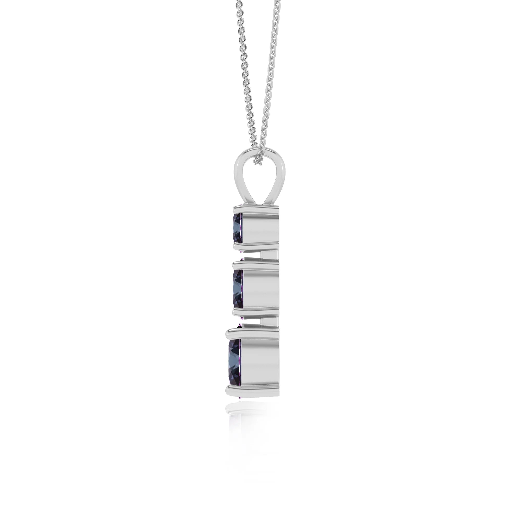 lab grown alexandrite round bar v-bale necklaces in white gold 