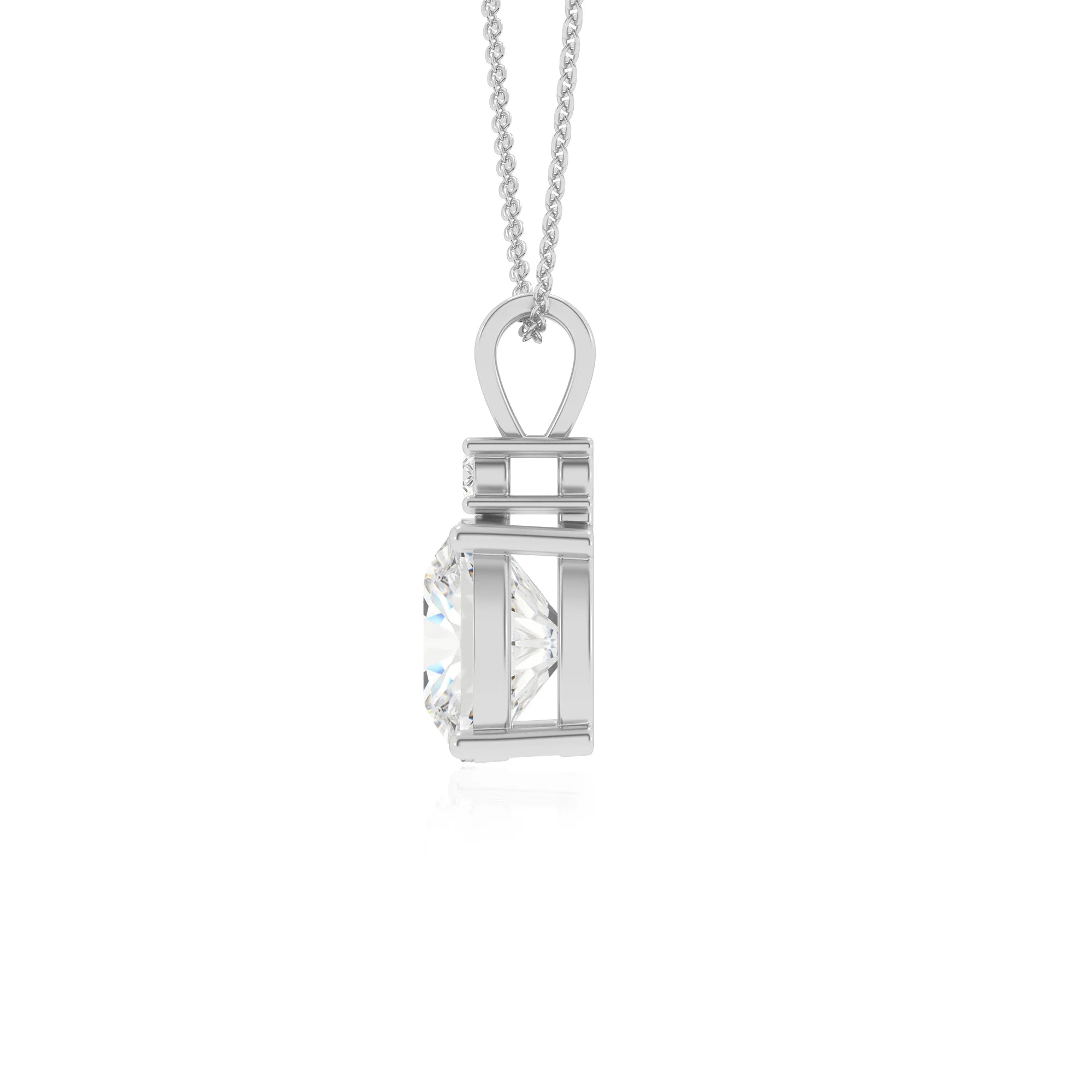 lab grown moissanite cushion solitaire v-bale necklaces in sterling silver 