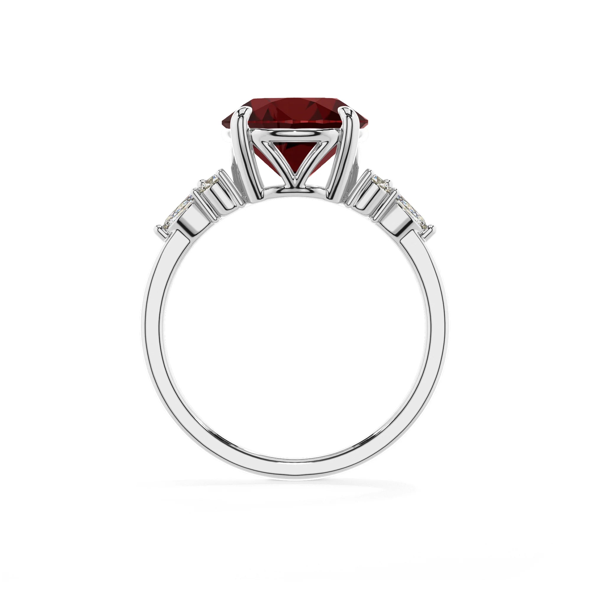 natural garnet round solitaire rings in white gold 