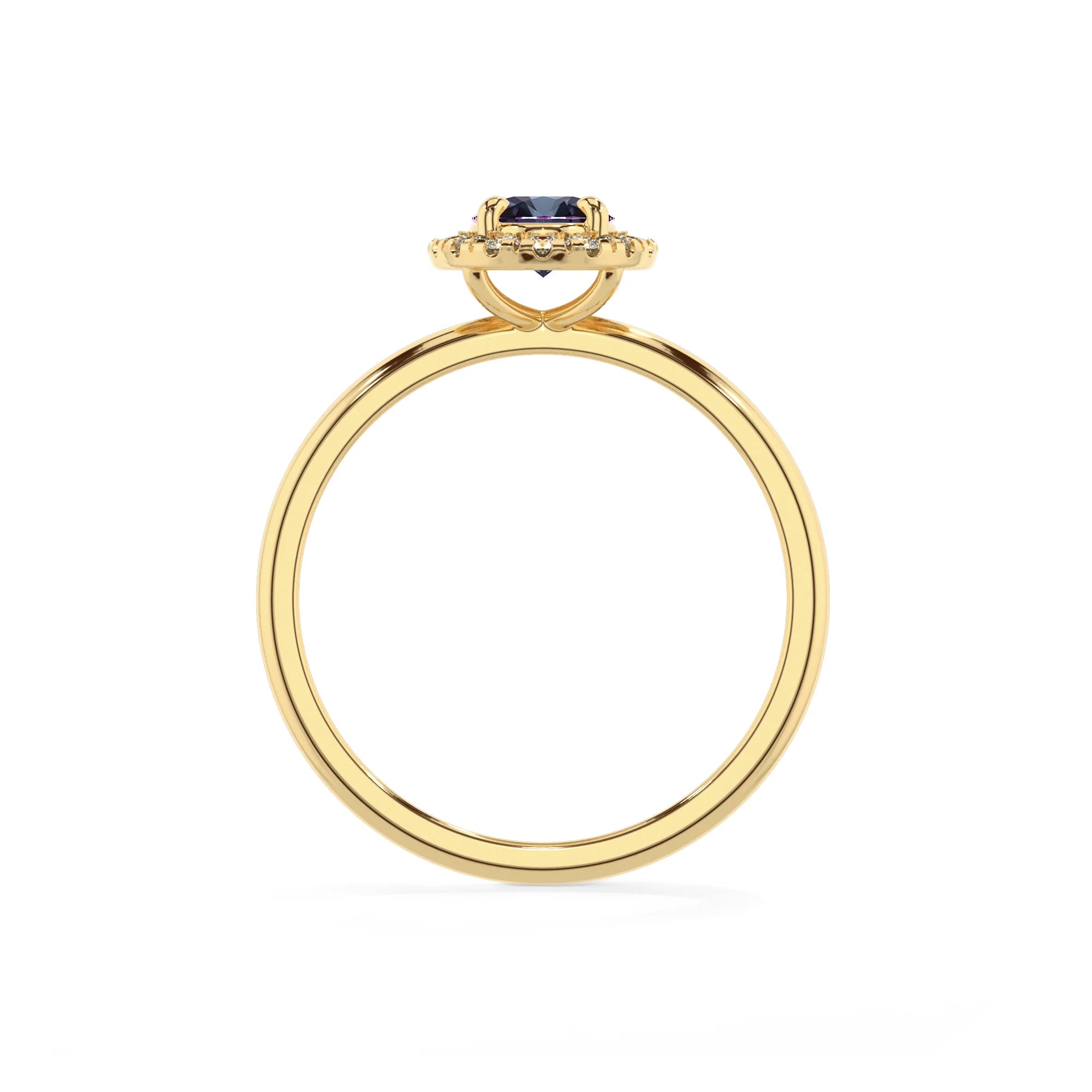 lab grown alexandrite oval solitaire rings in yellow gold 
