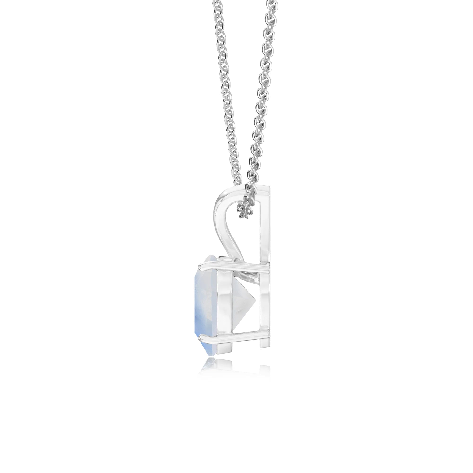 natural rainbow-moonstone heart solitaire v-bale necklaces in platinum 