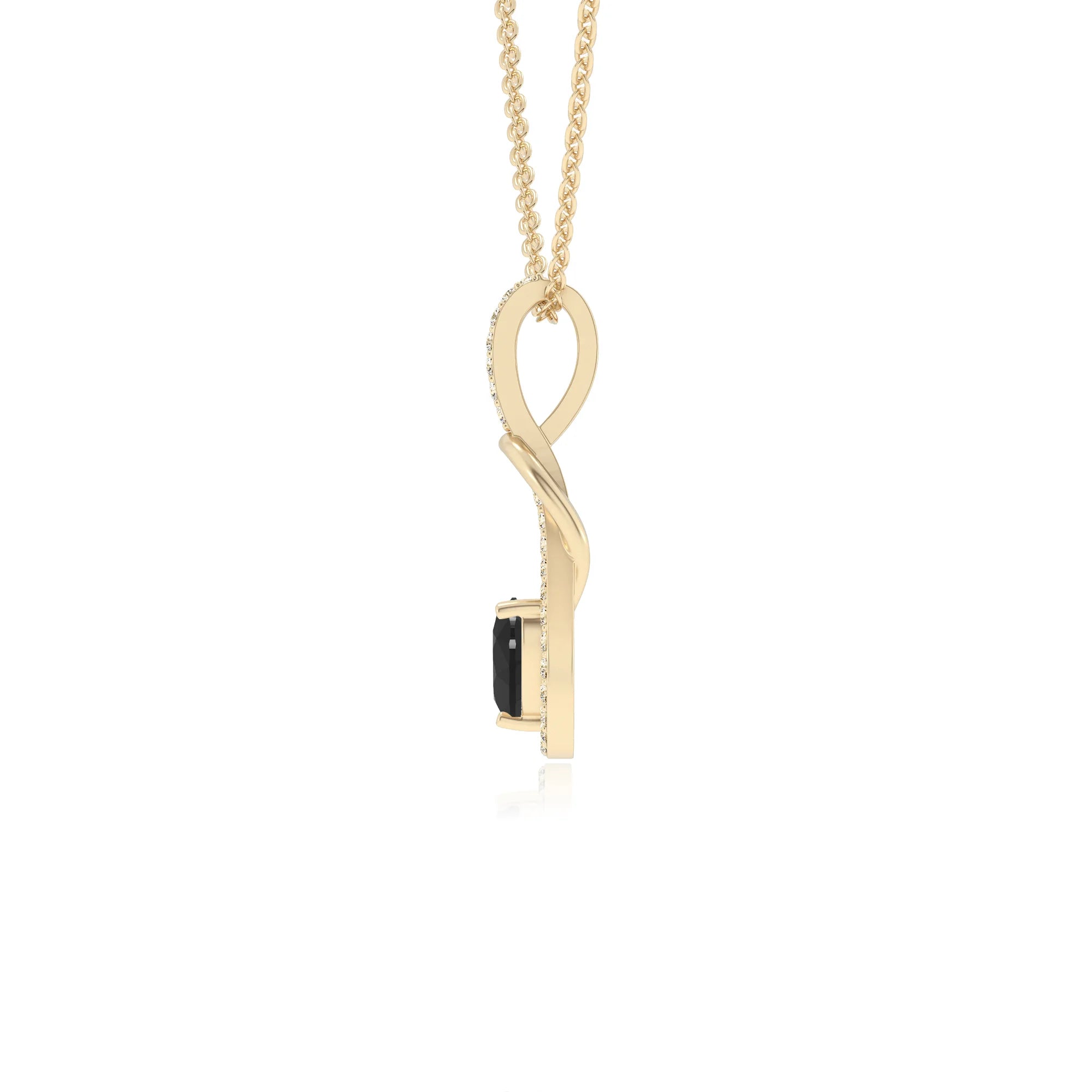 natural black-onyx heart infinity  v-bale necklaces in yellow gold 