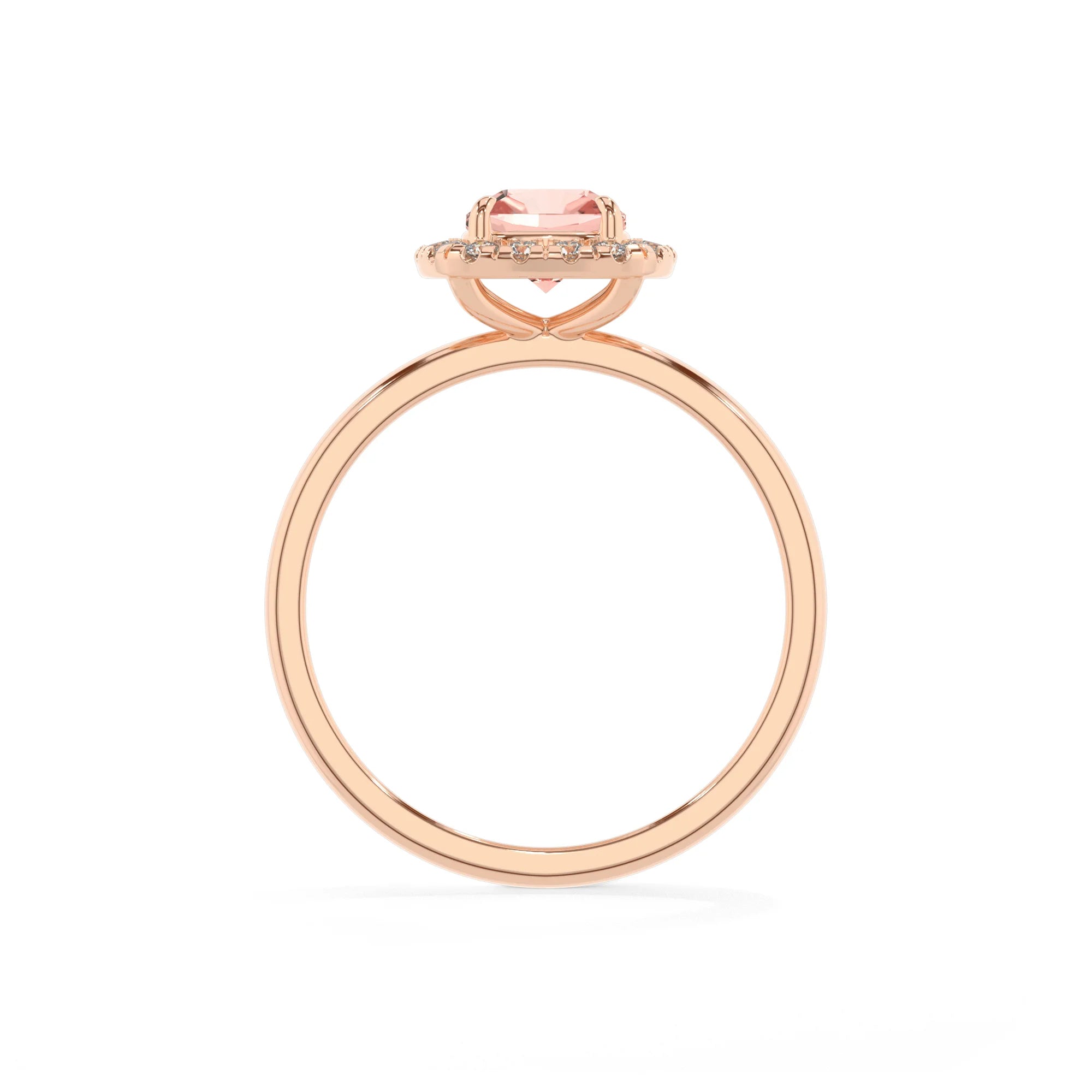 lab grown morganite cushion solitaire rings in rose gold 