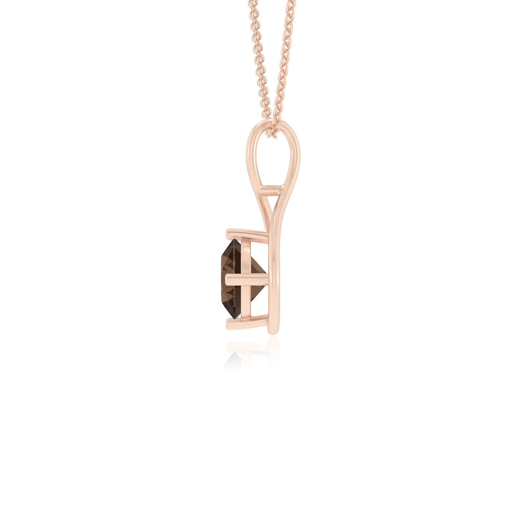 natural smoky-quartz round solitaire necklaces in rose gold 
