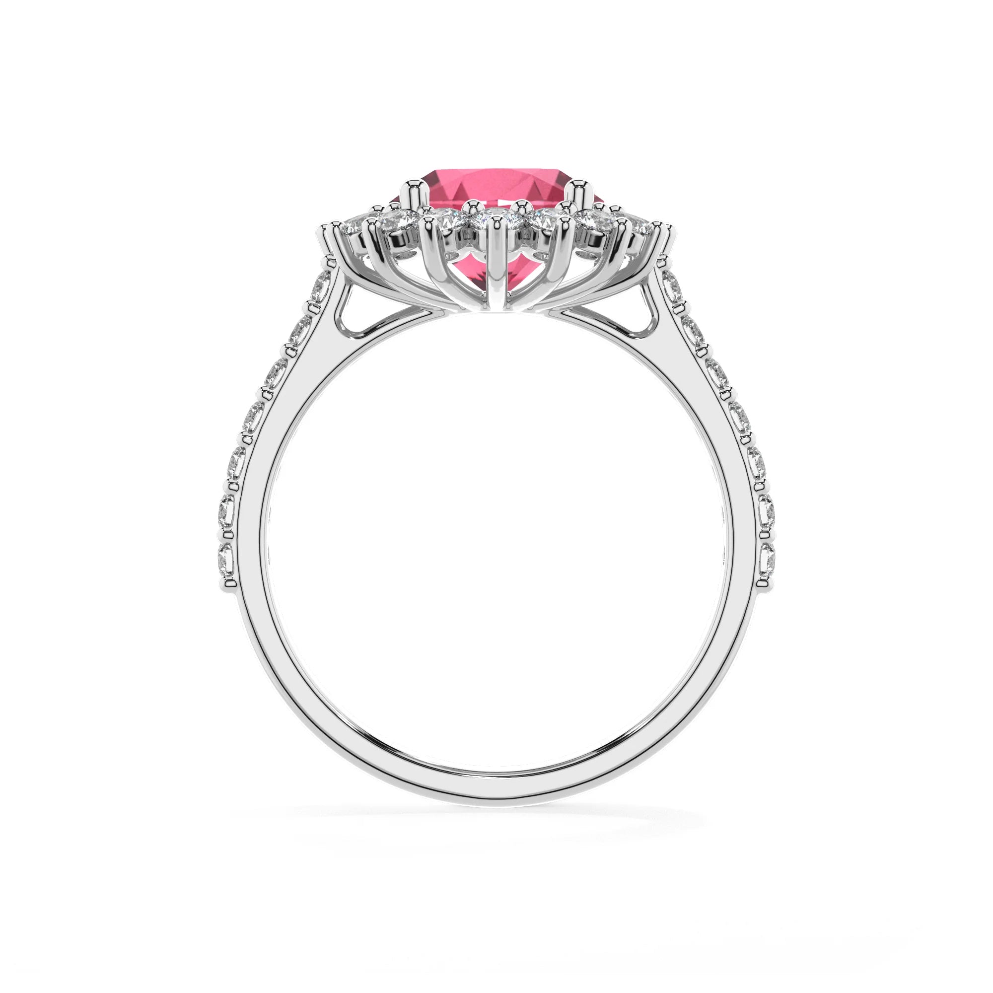 lab grown pink-tourmaline round solitaire rings in white gold 