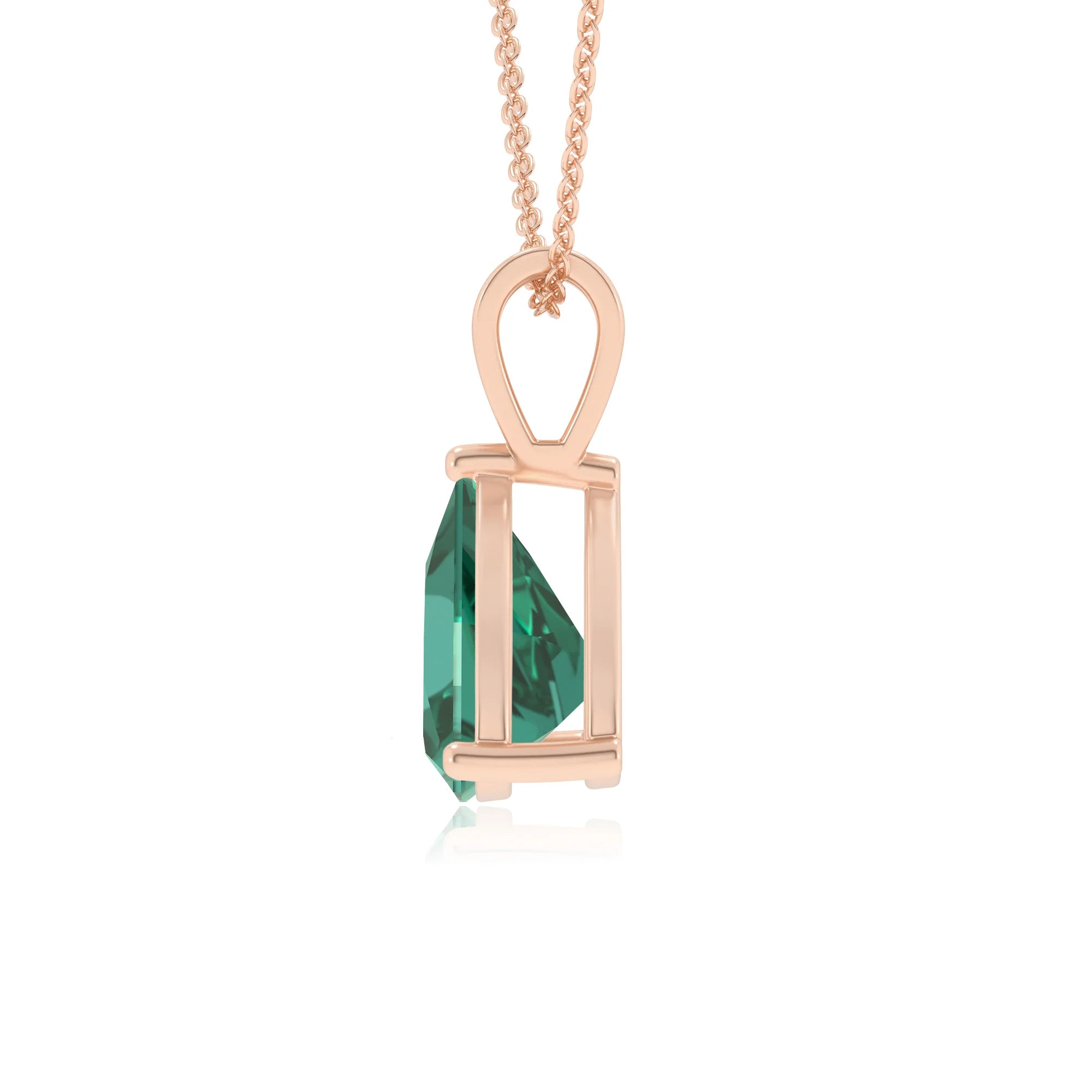 lab grown emerald trillion solitaire v-bale necklaces in rose gold 