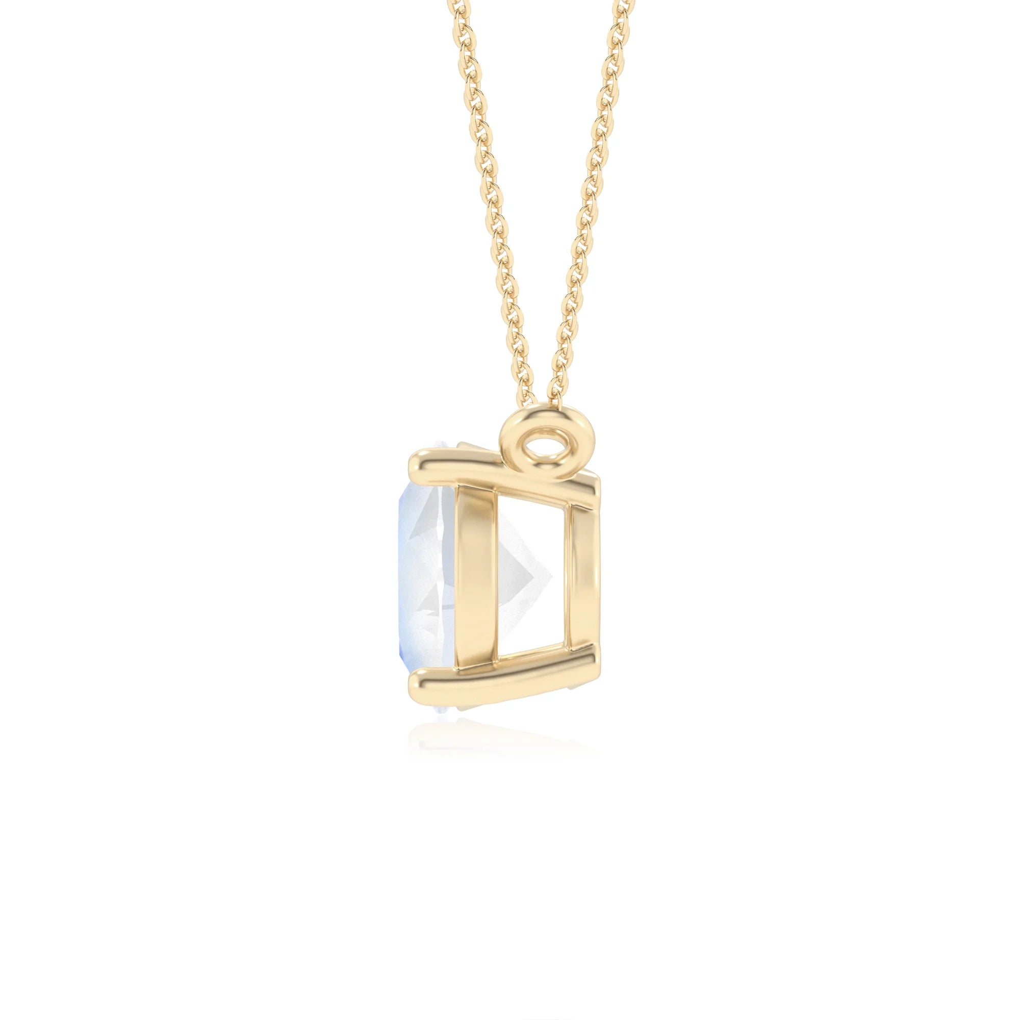 natural rainbow-moonstone oval solitaire necklaces in yellow gold 