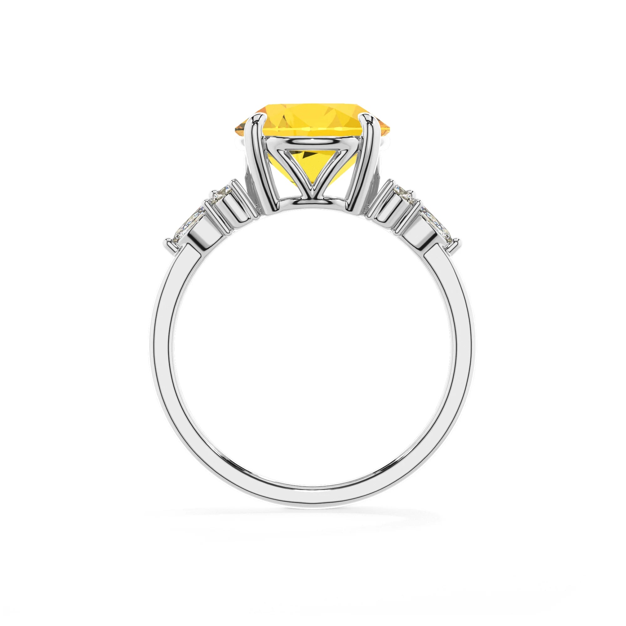 lab grown yellow-sapphire round solitaire rings in sterling silver 