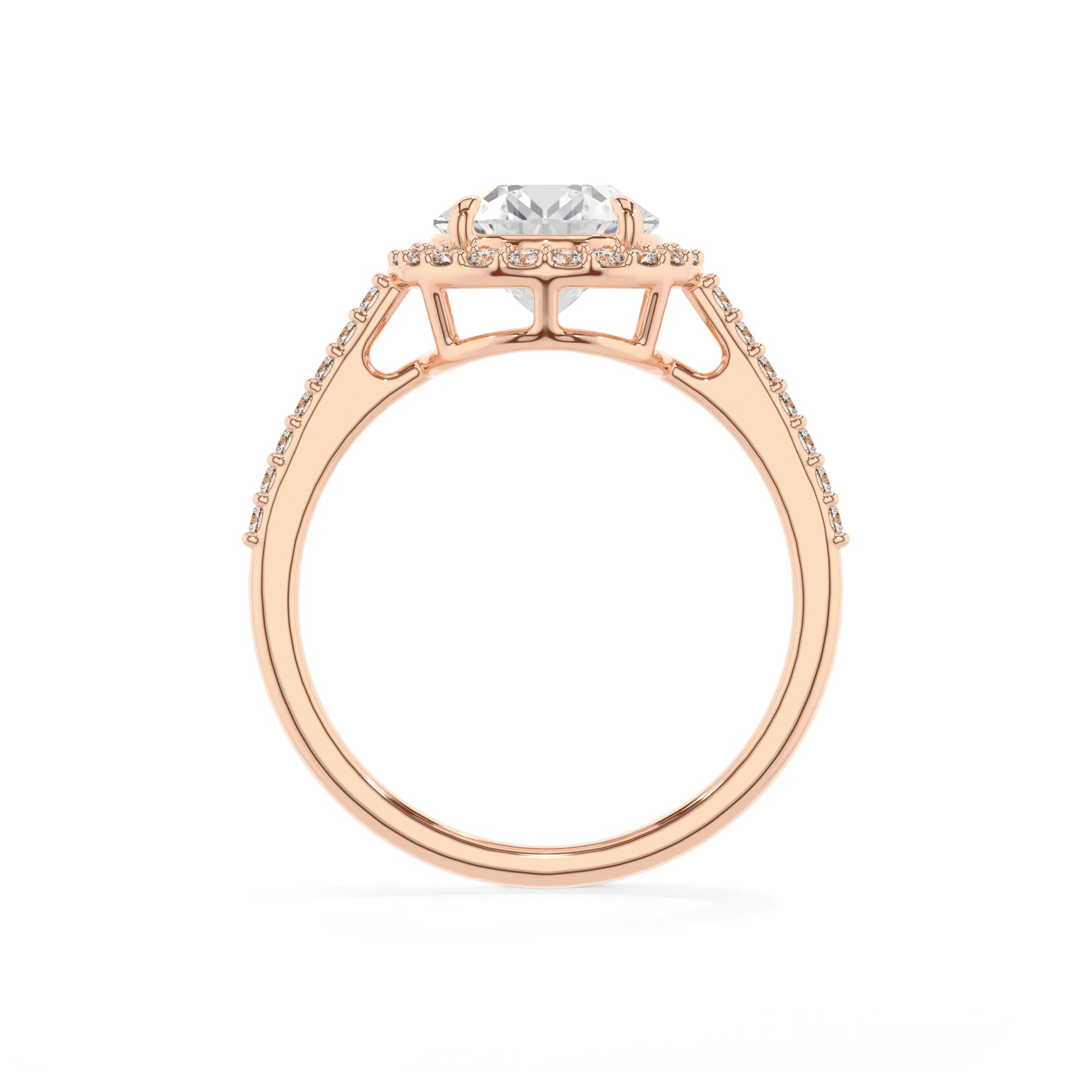 lab grown moissanite round solitaire rings in rose gold 