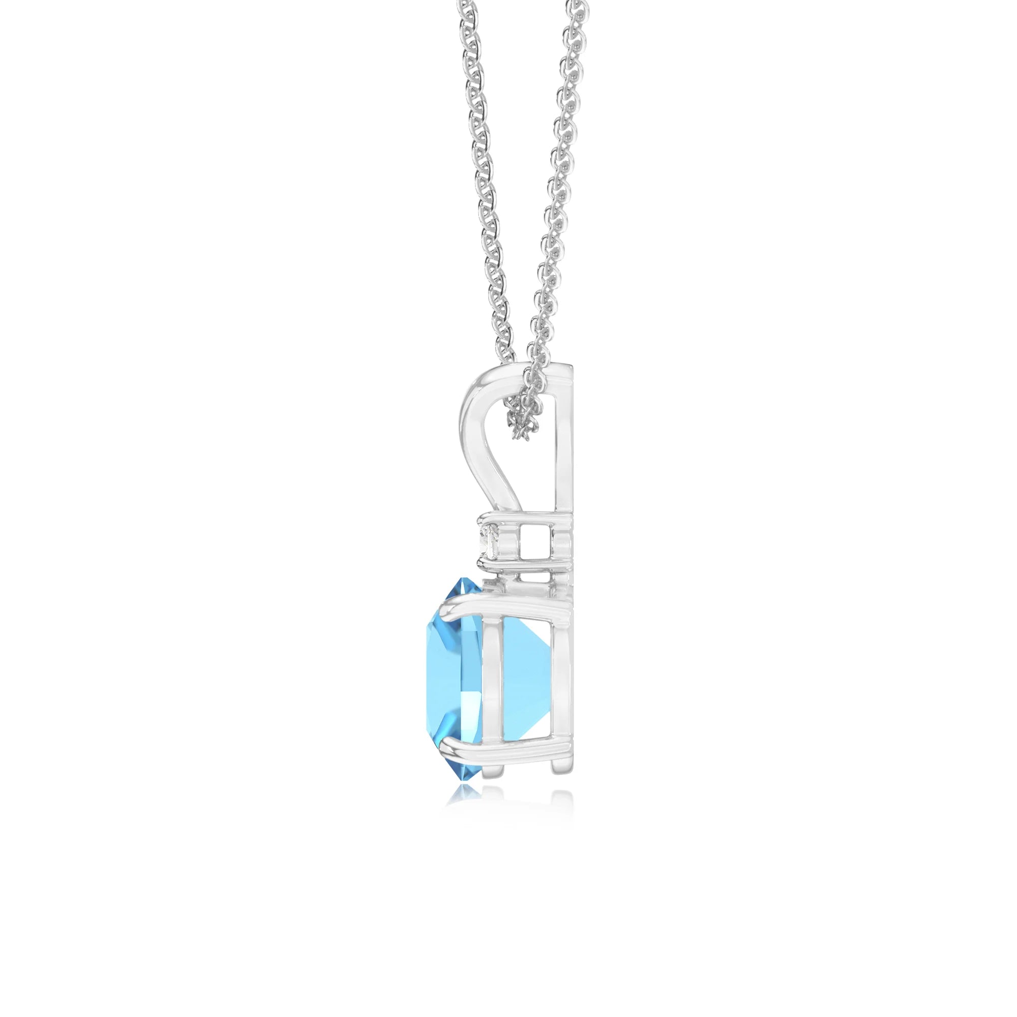 natural swiss-blue-topaz cushion solitaire v-bale necklaces in platinum 