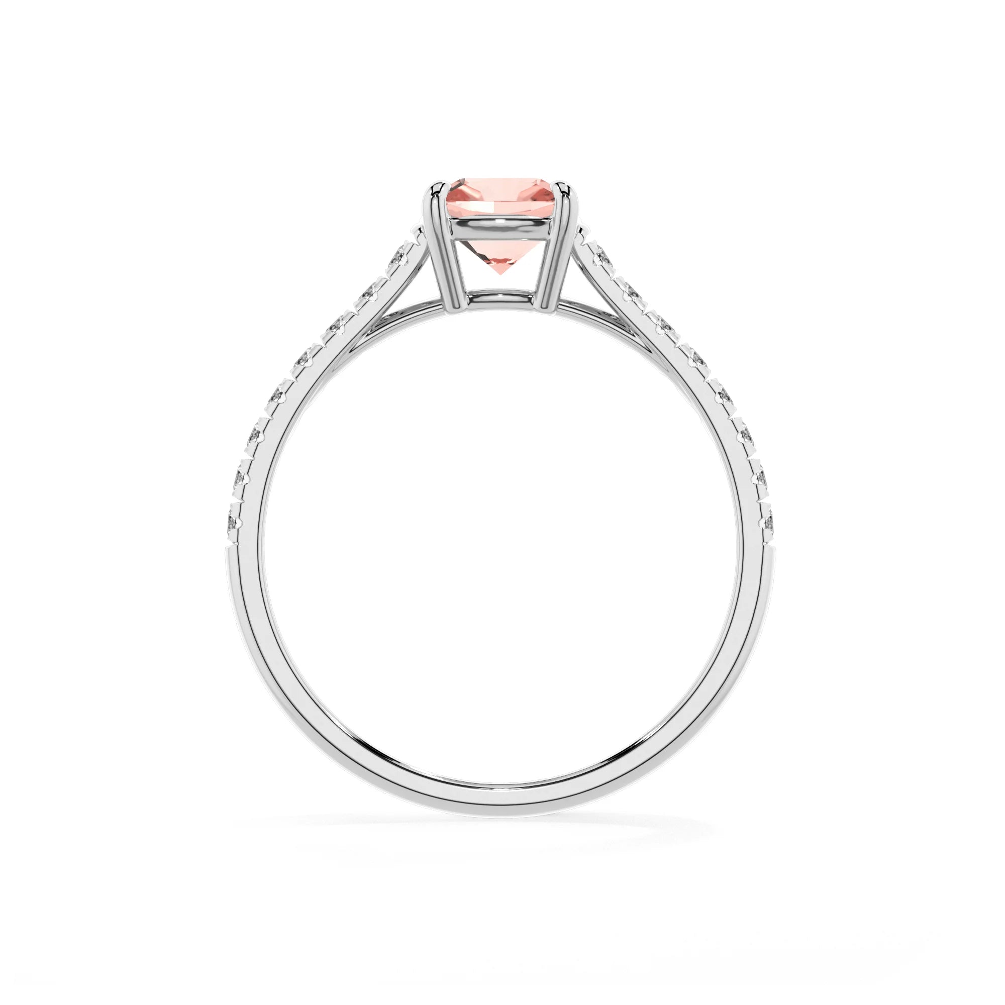 lab grown morganite cushion half eternity solitaire engagement rings in platinum 