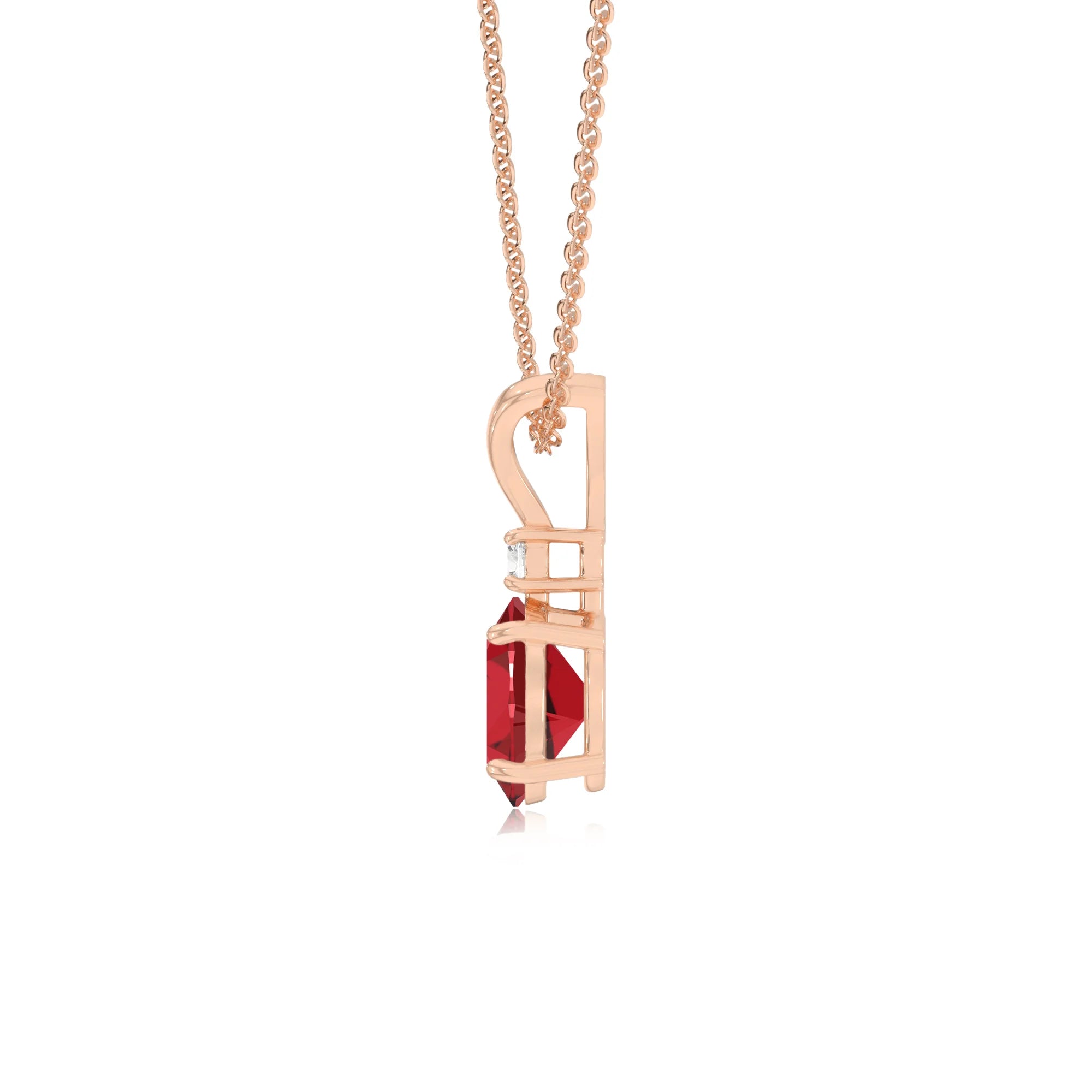 lab grown ruby oval solitaire v-bale necklaces in rose gold 
