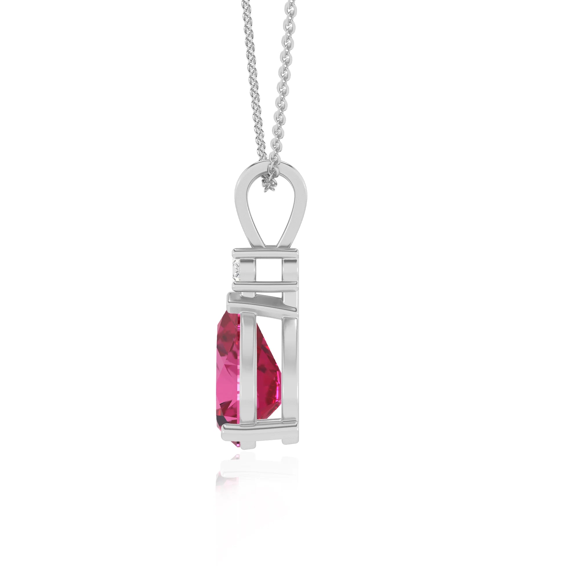 lab grown pink-sapphire pear solitaire v-bale necklaces in platinum 
