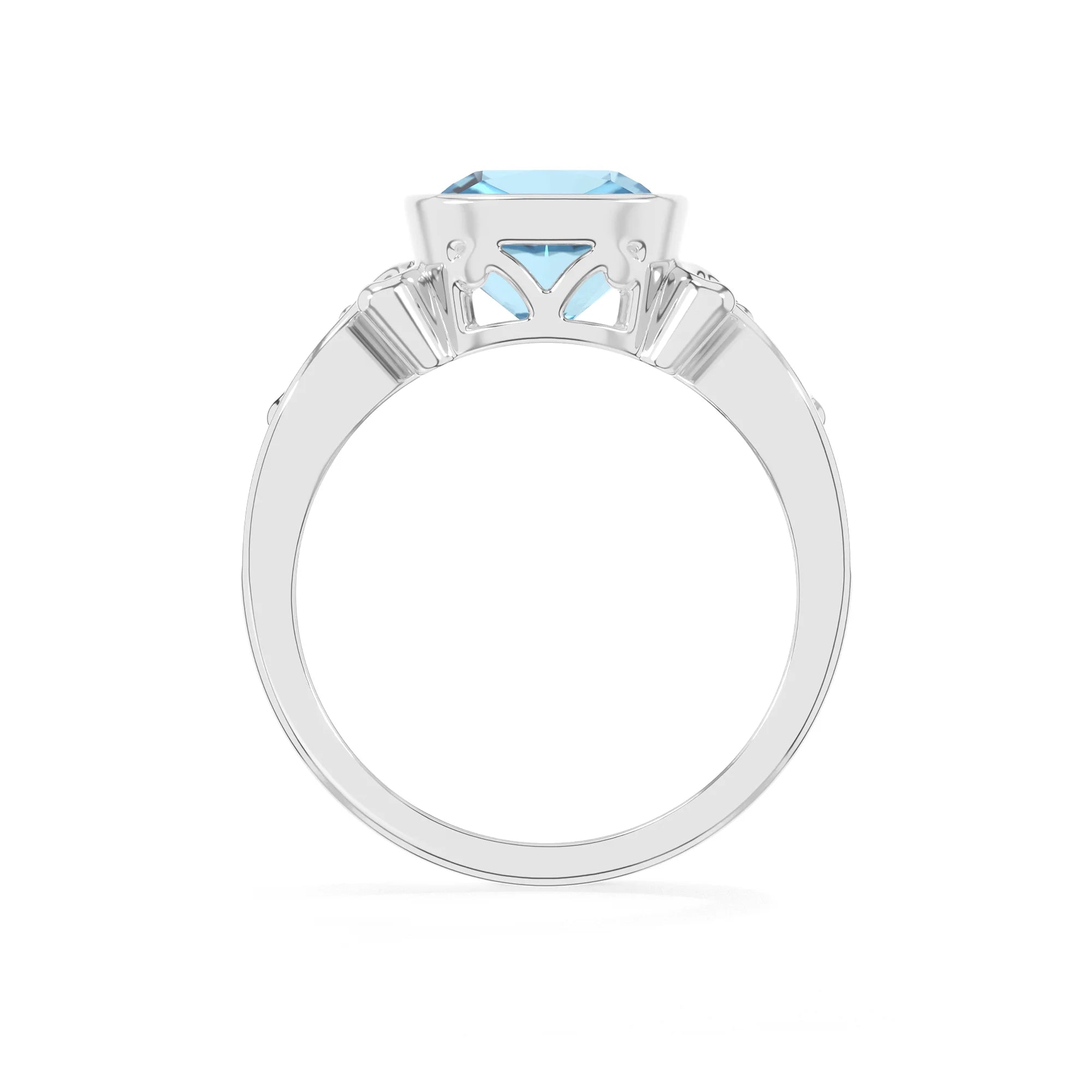lab grown aquamarine cushion solitaire rings in platinum 