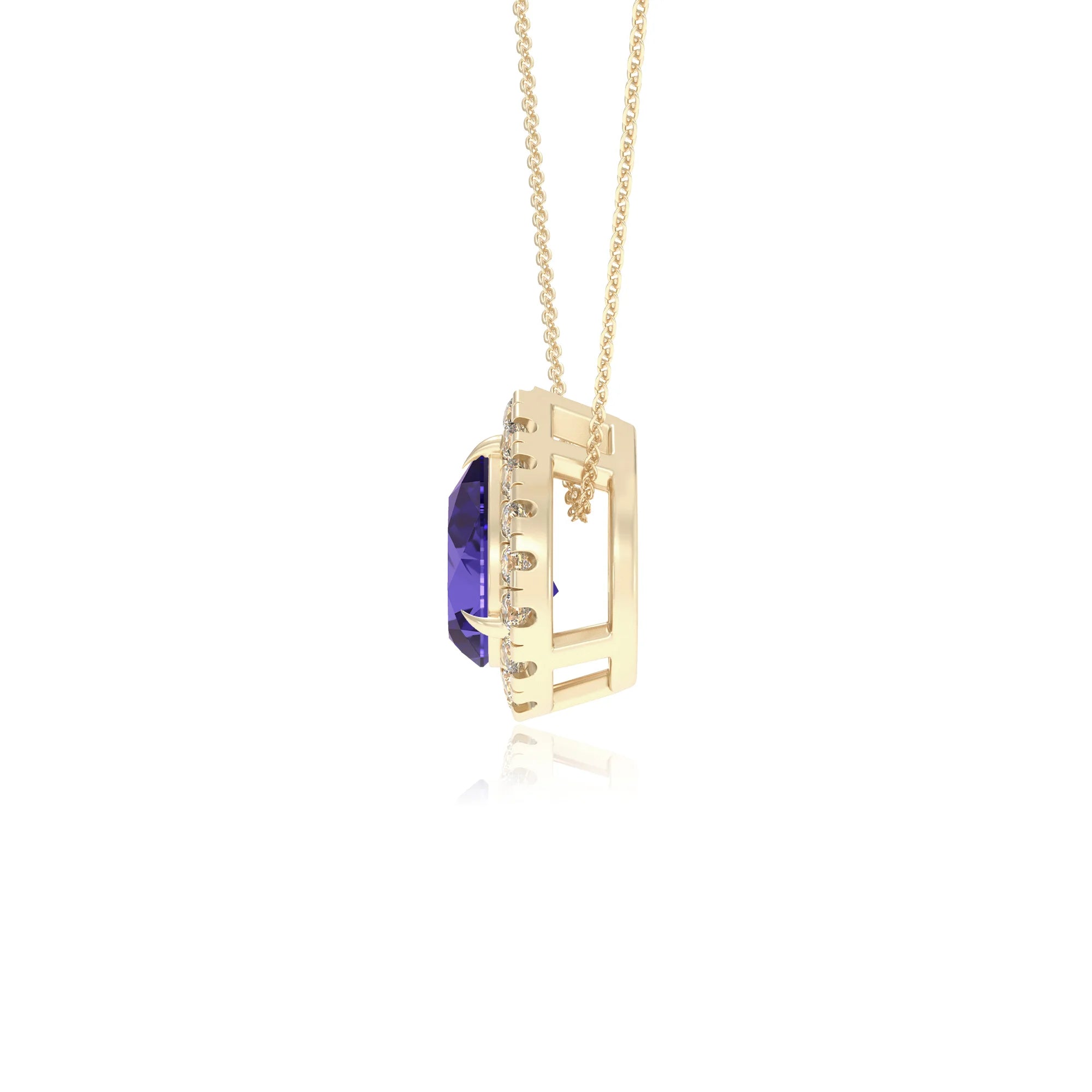 lab grown tanzanite pear solitaire necklaces in yellow gold 