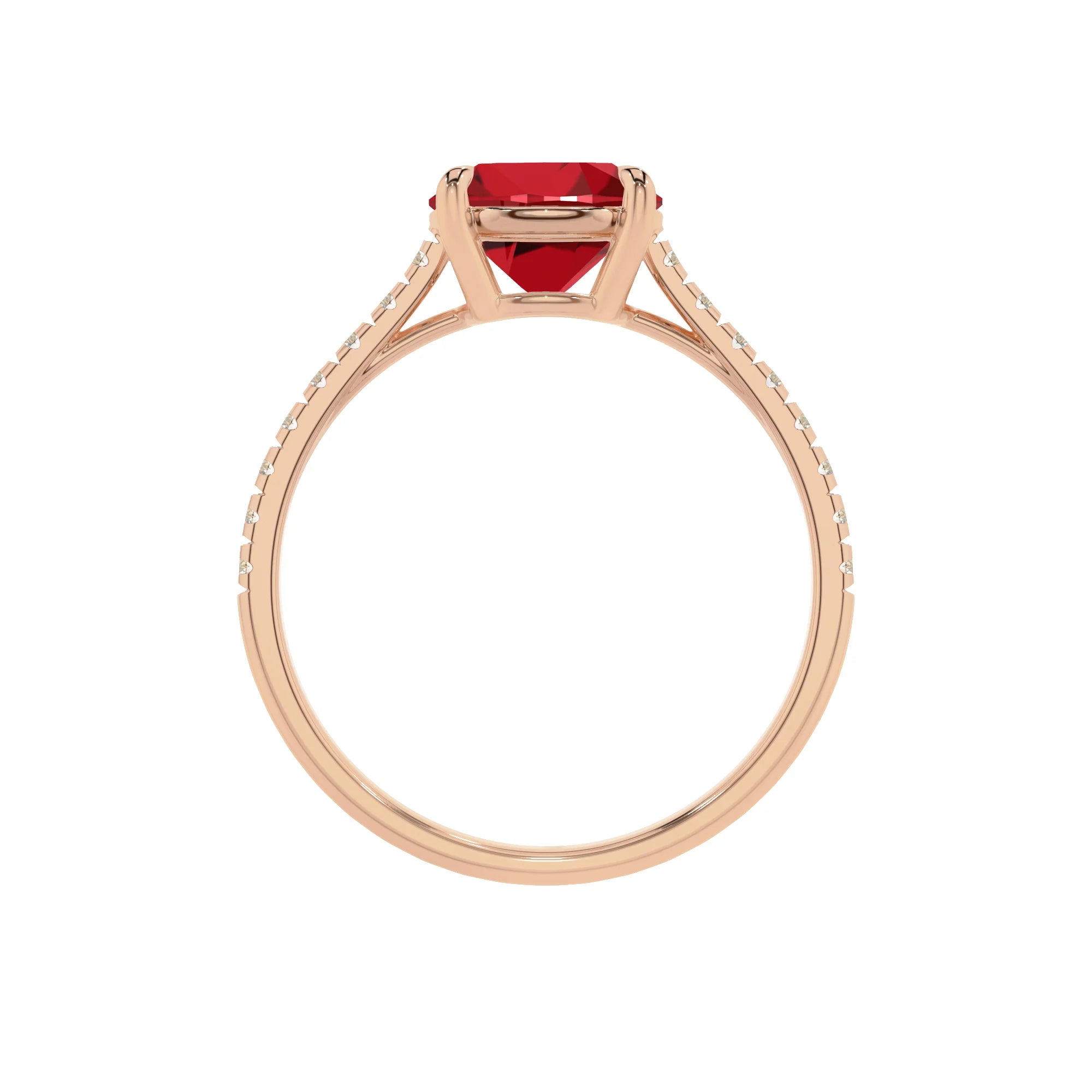 lab grown ruby round half eternity solitaire engagement rings in rose gold 