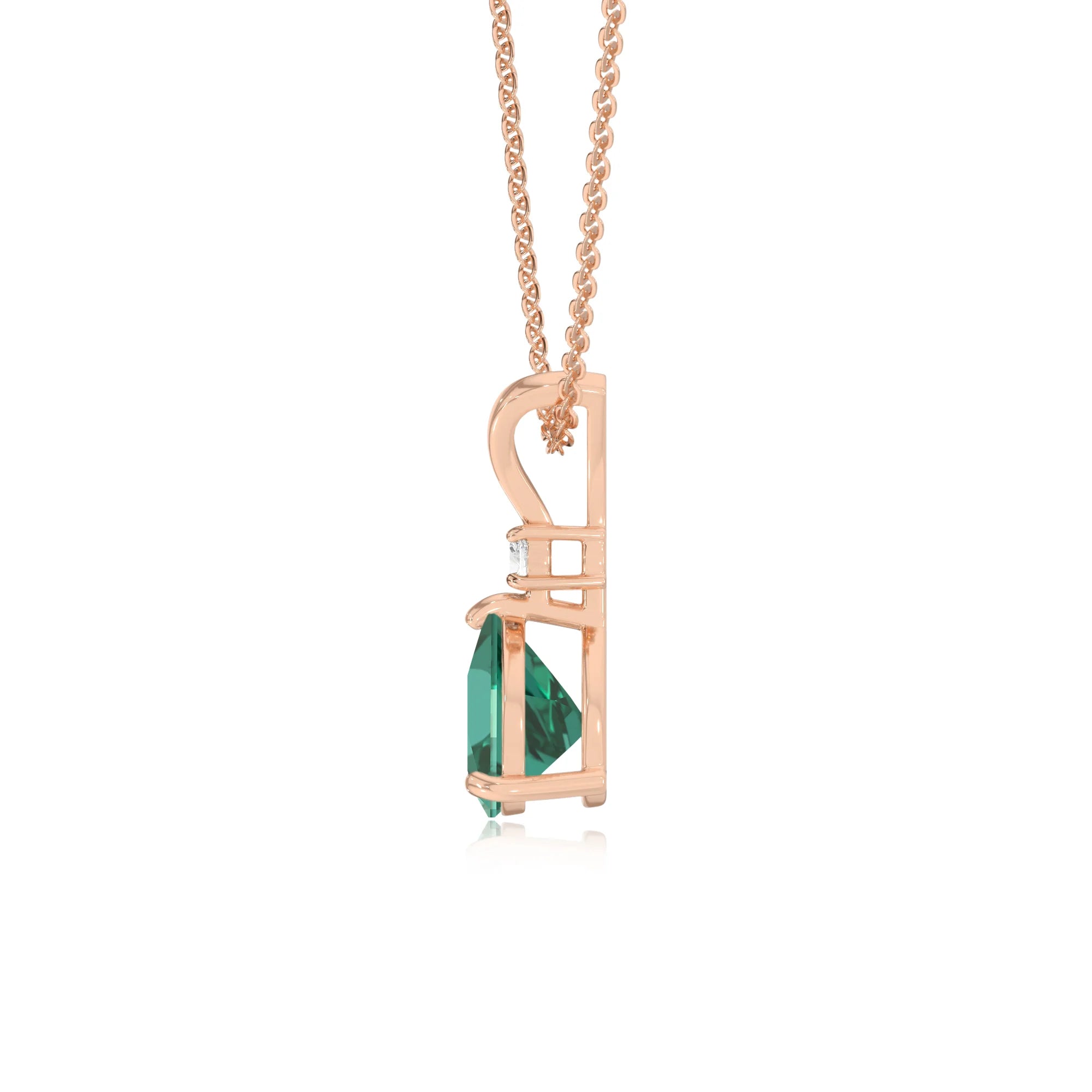 lab grown emerald trillion solitaire v-bale necklaces in rose gold 
