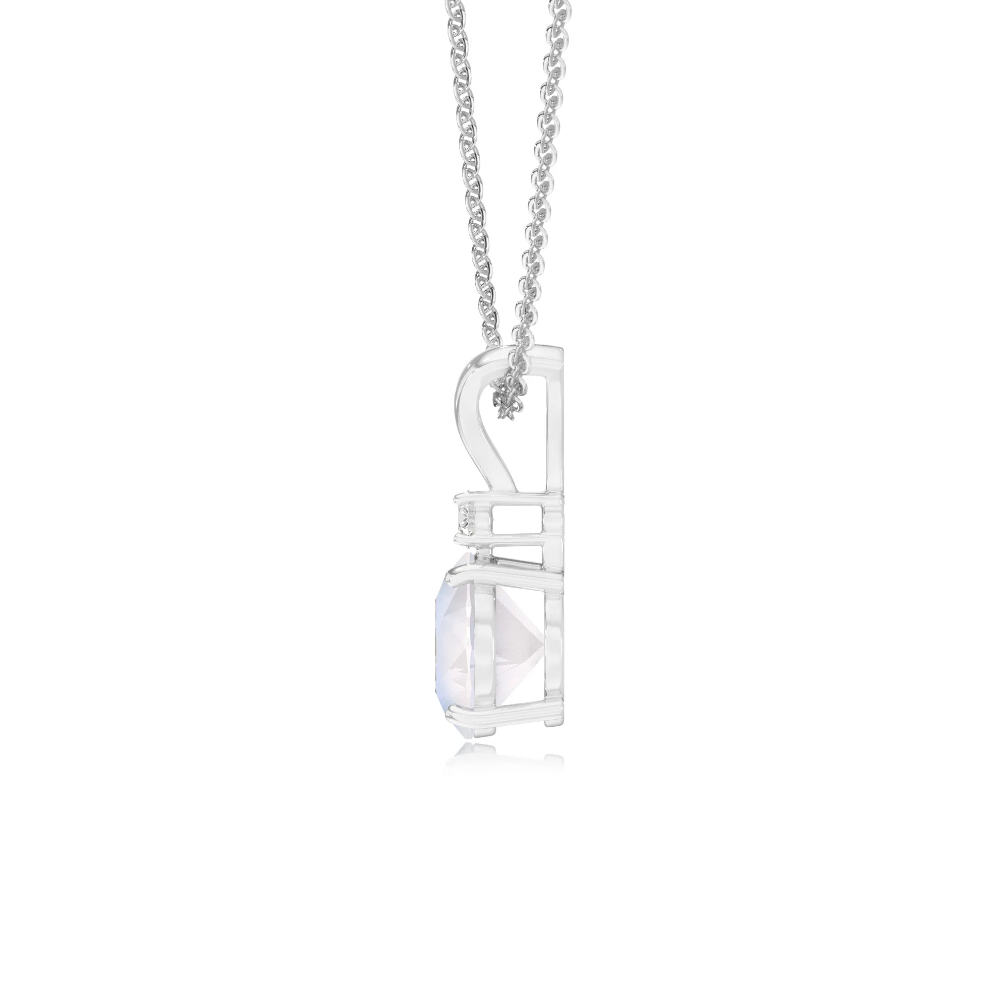 natural rainbow-moonstone round solitaire v-bale necklaces in white gold 