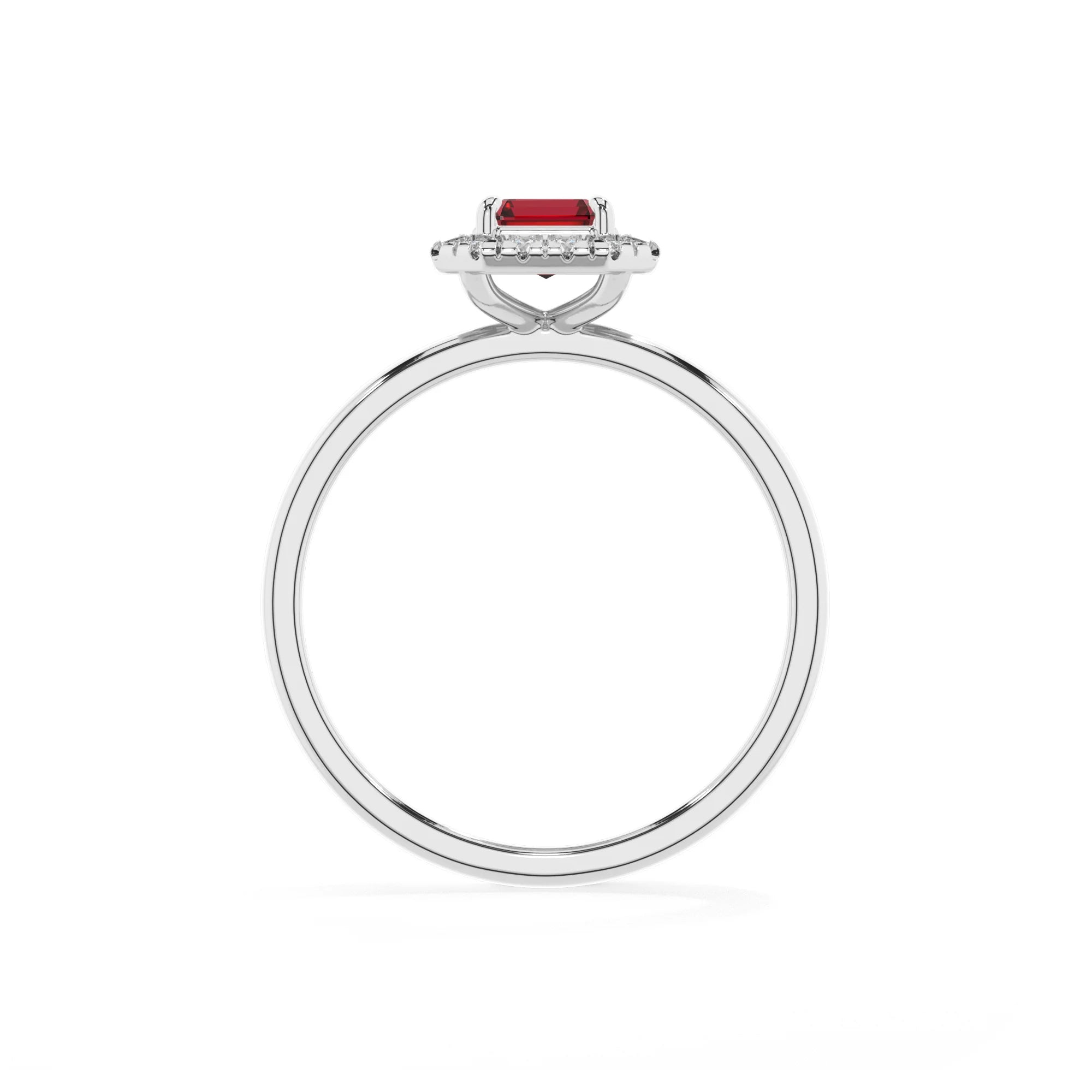 lab grown ruby emerald cut solitaire rings in white gold 