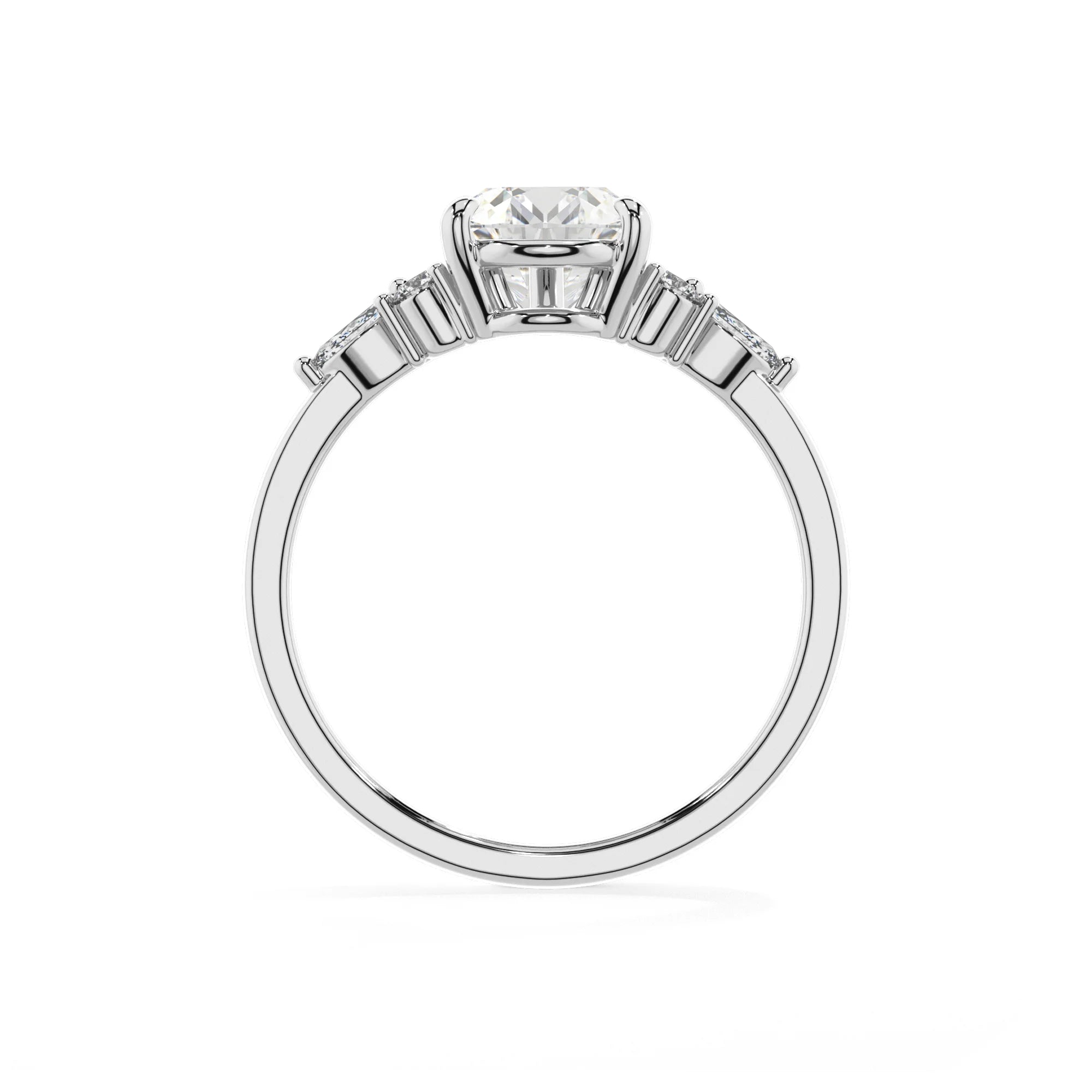 lab grown moissanite pear solitaire rings in platinum 