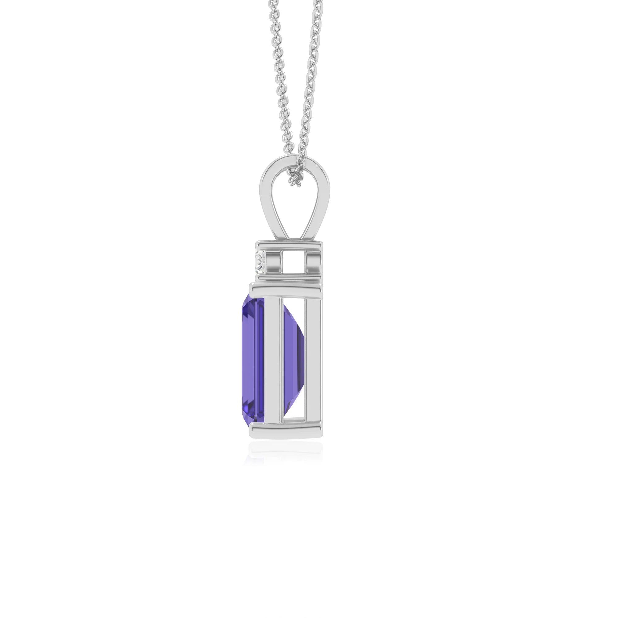 lab grown tanzanite emerald cut solitaire v-bale necklaces in platinum 