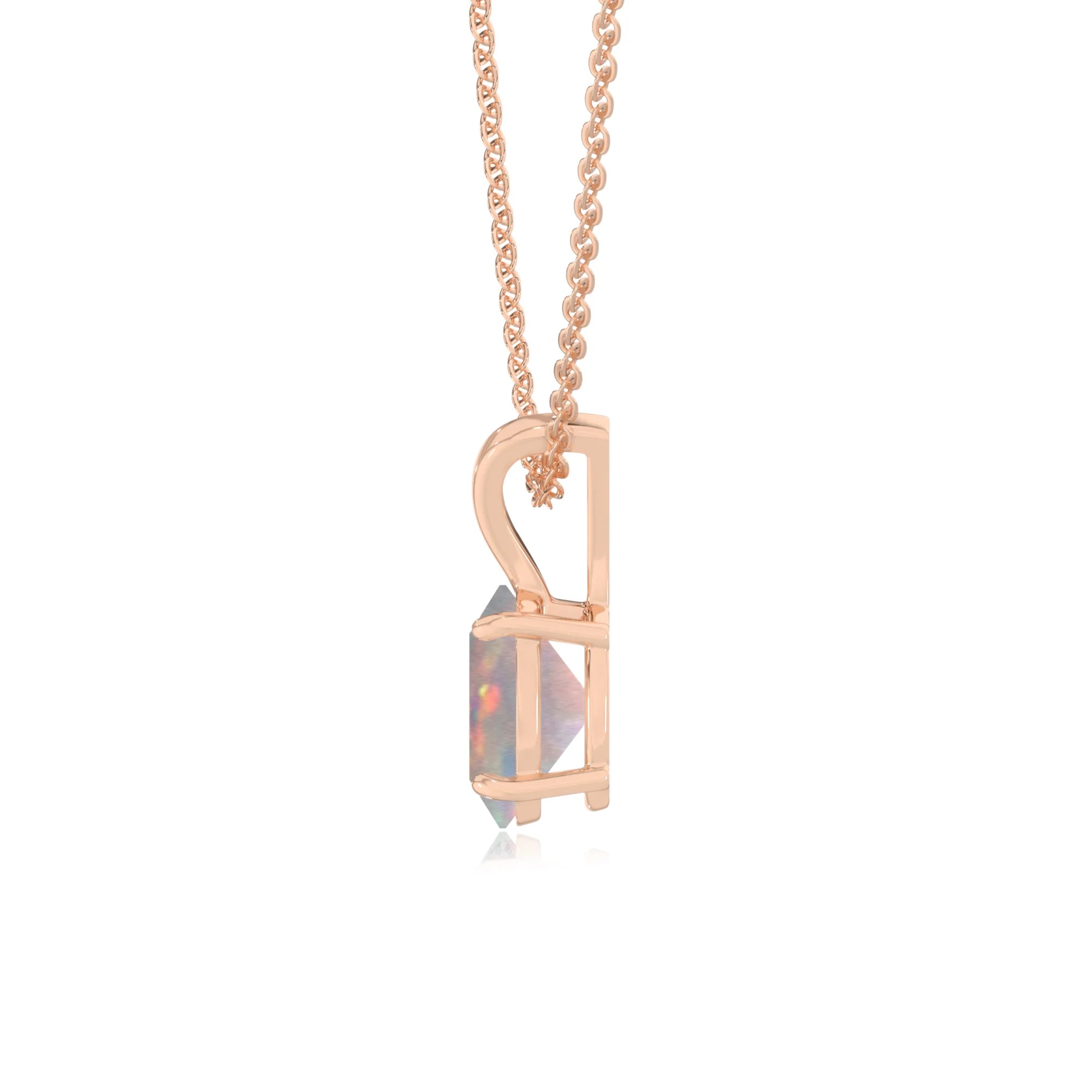 lab grown opal oval solitaire v-bale necklaces in rose gold 