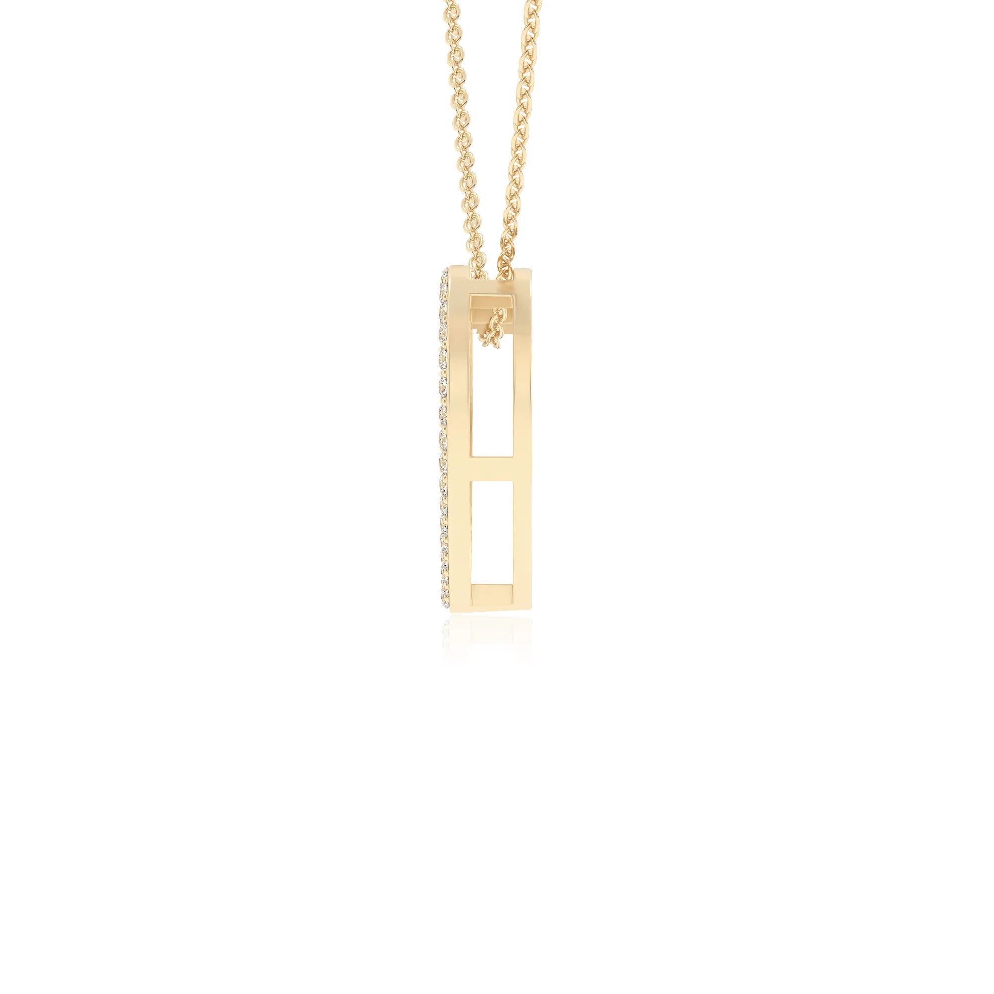 lab grown moissanite round necklaces in yellow gold 