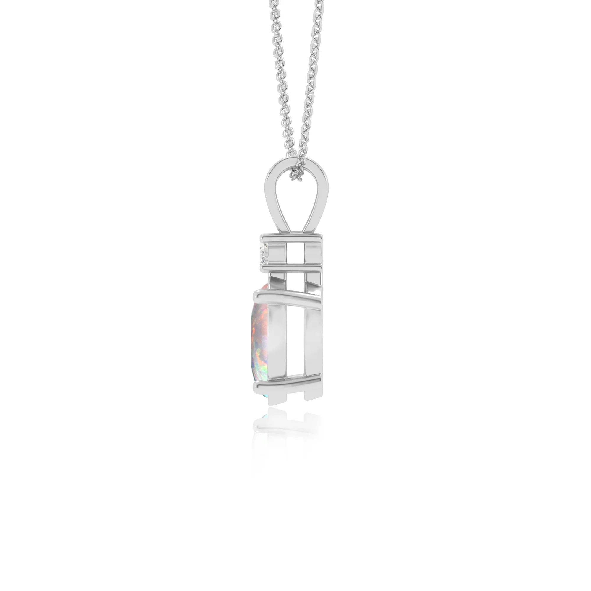 lab grown opal oval solitaire v-bale necklaces in sterling silver 
