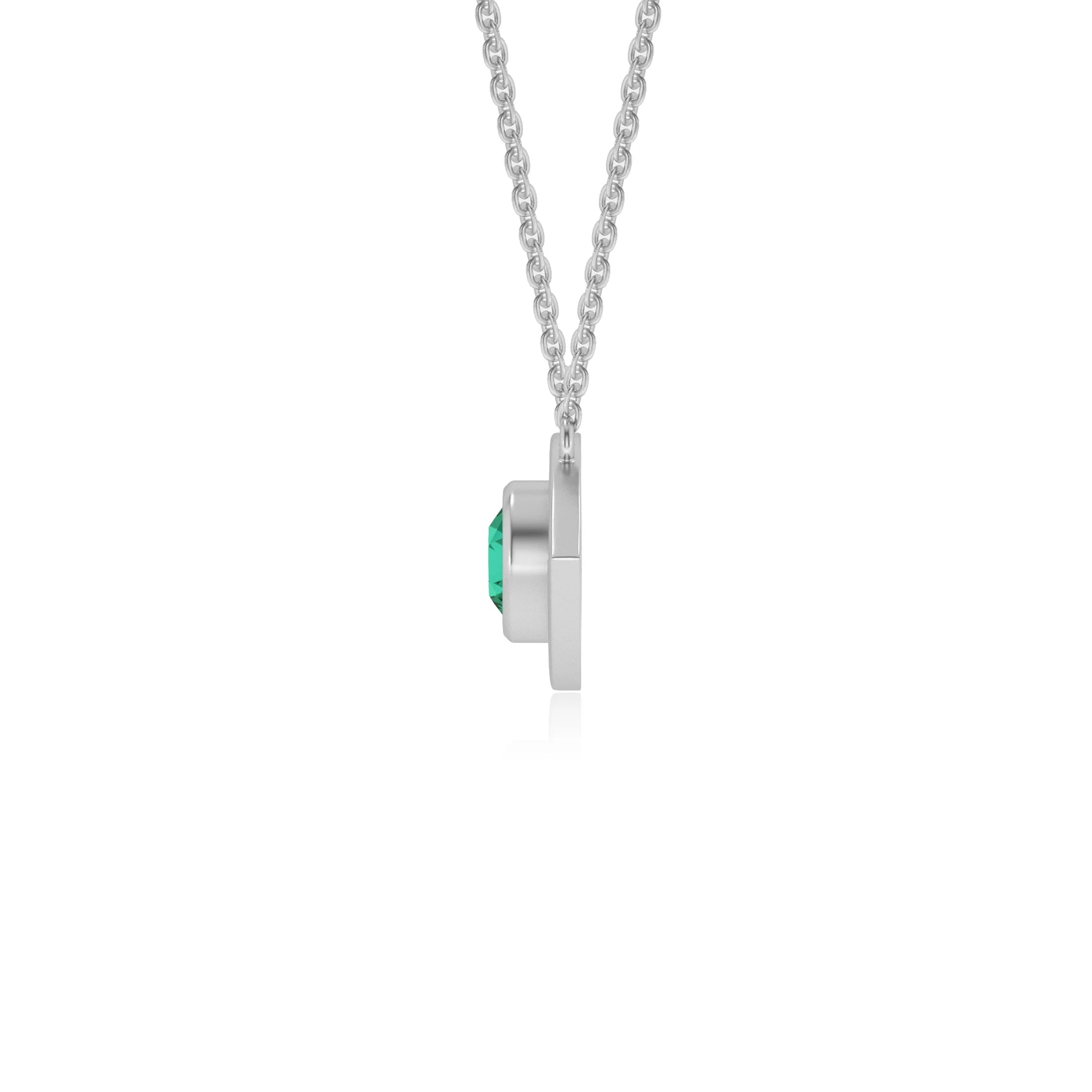 lab grown emerald round solitaire necklaces in white gold 