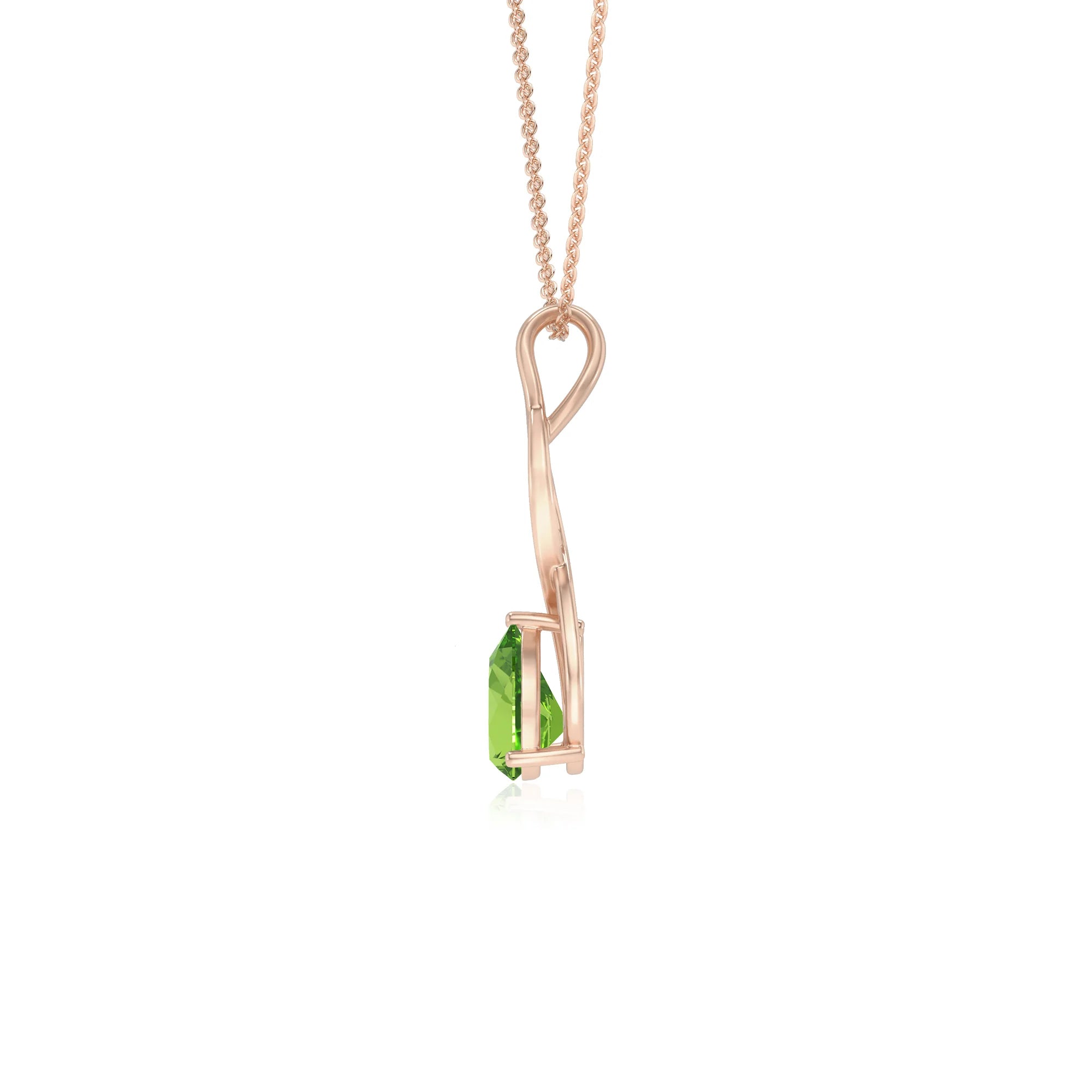 natural peridot pear solitaire necklaces in rose gold 