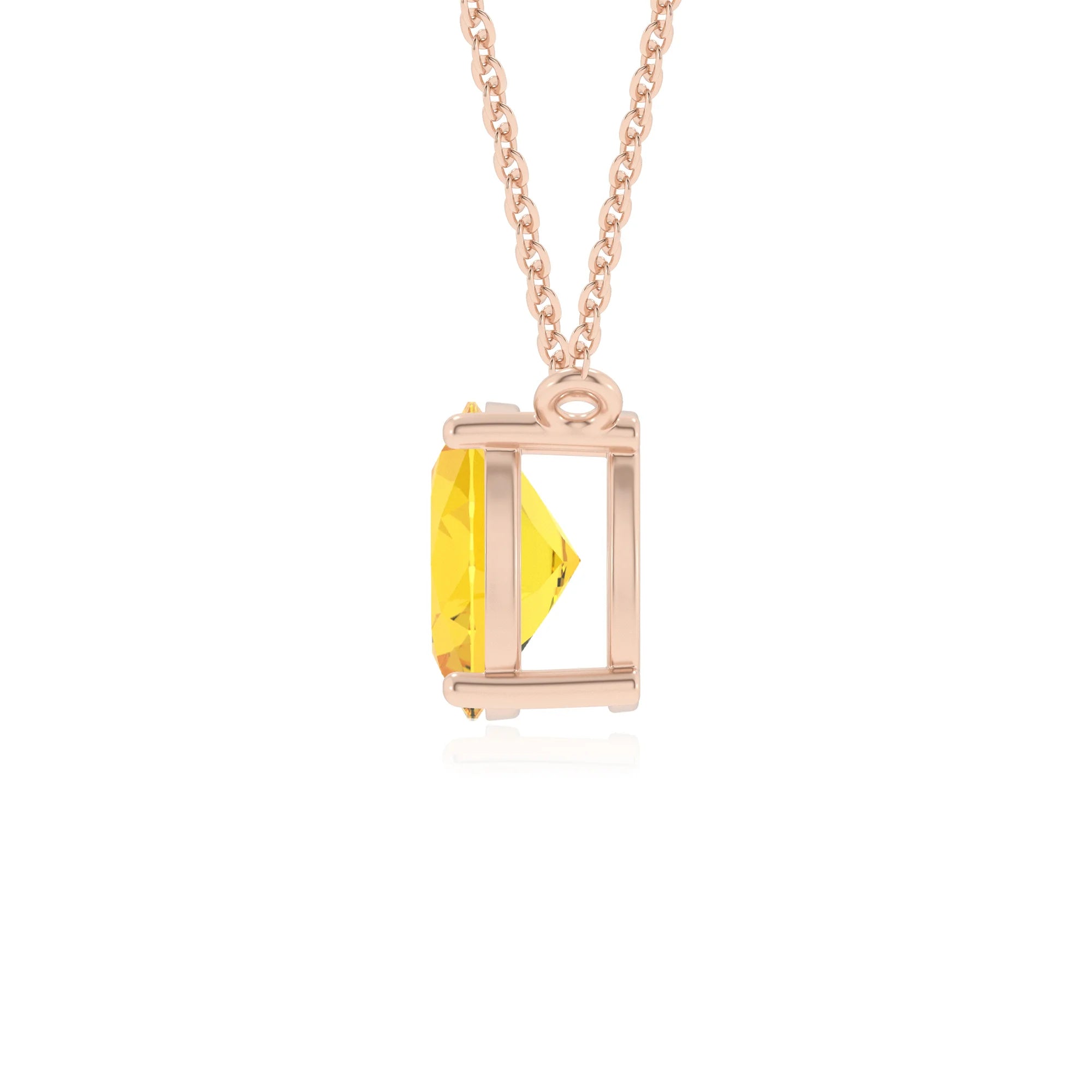 lab grown yellow-sapphire oval solitaire v-bale necklaces in rose gold 