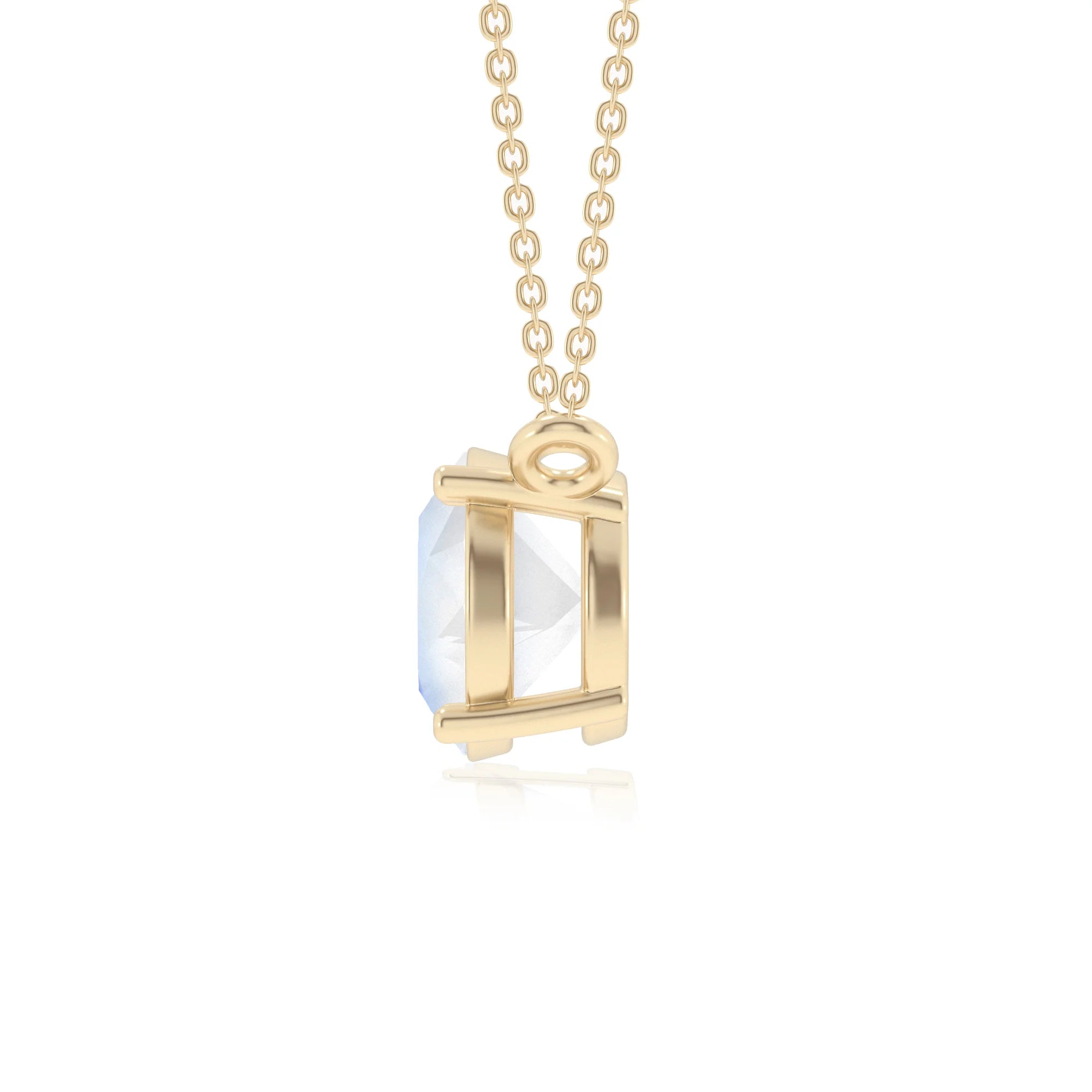 natural rainbow-moonstone round solitaire necklaces in yellow gold 