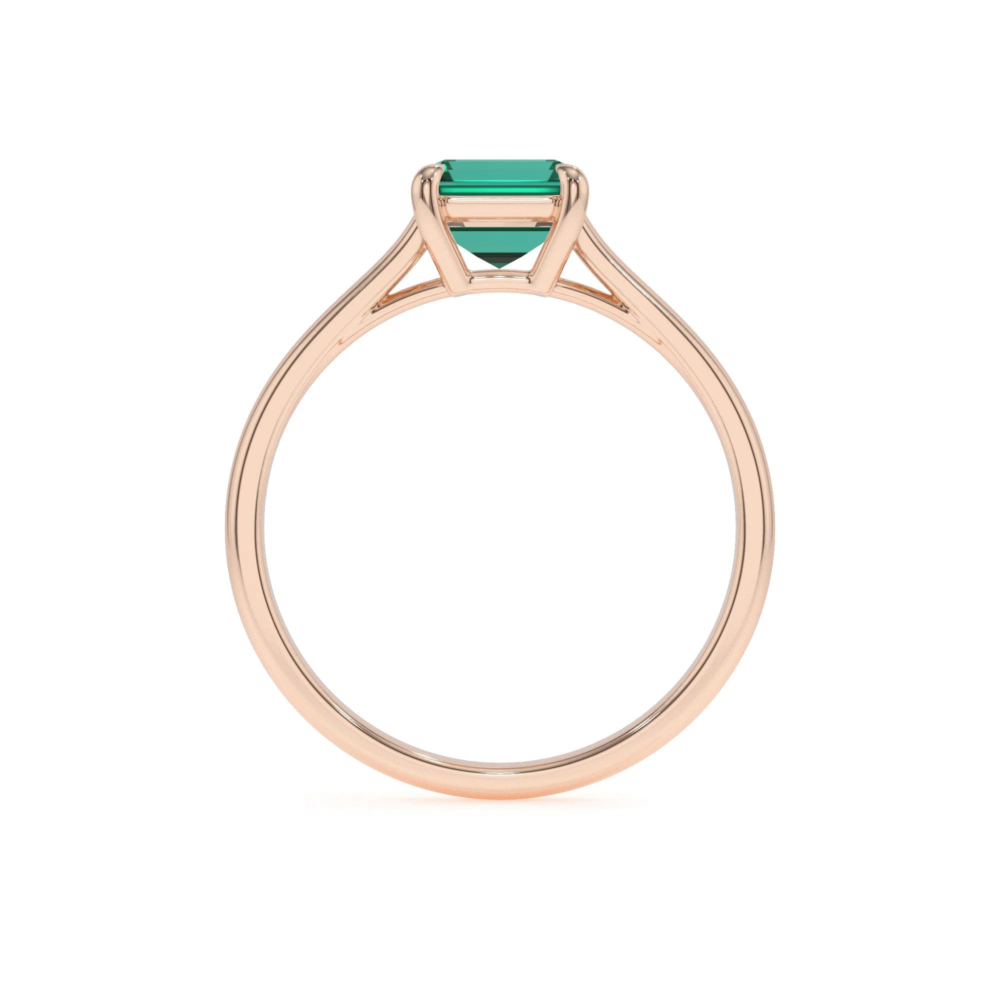 lab grown emerald octogon cut solitaire rings in rose gold 