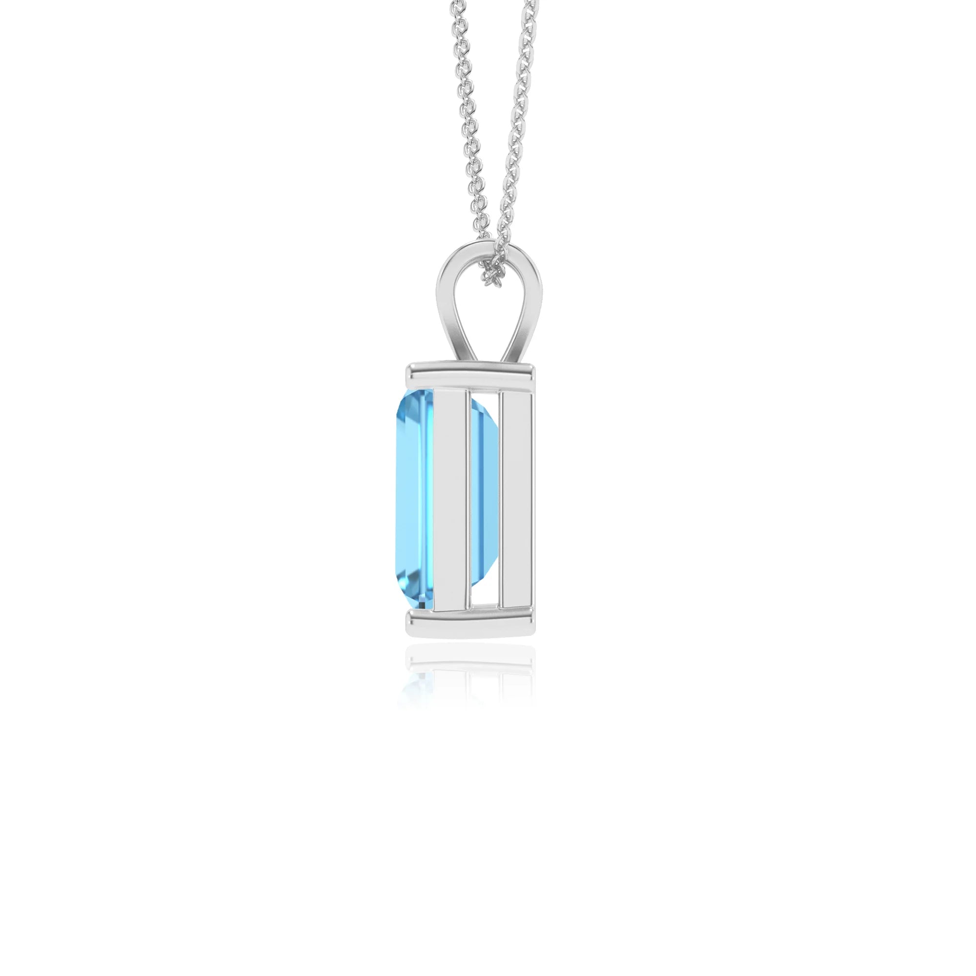 natural swiss-blue-topaz emerald cut solitaire v-bale necklaces in white gold 