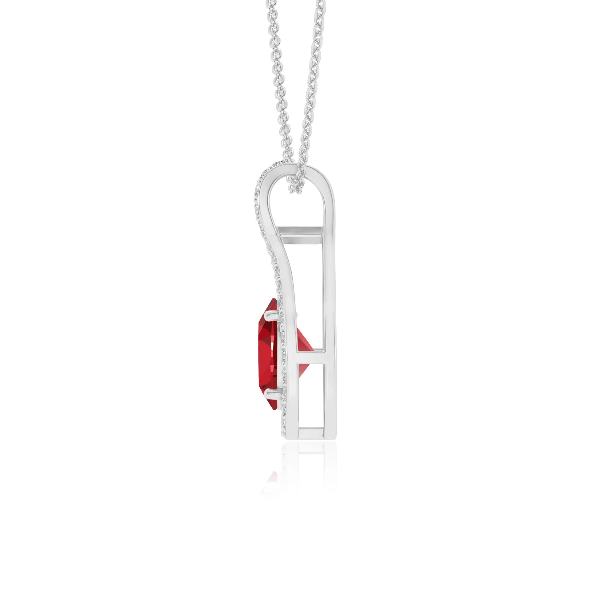 lab grown ruby oval solitaire necklaces in platinum 