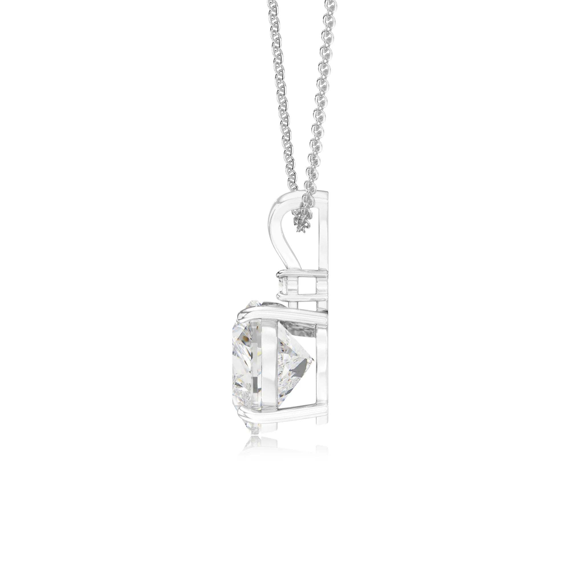 lab grown moissanite heart solitaire v-bale necklaces in white gold 