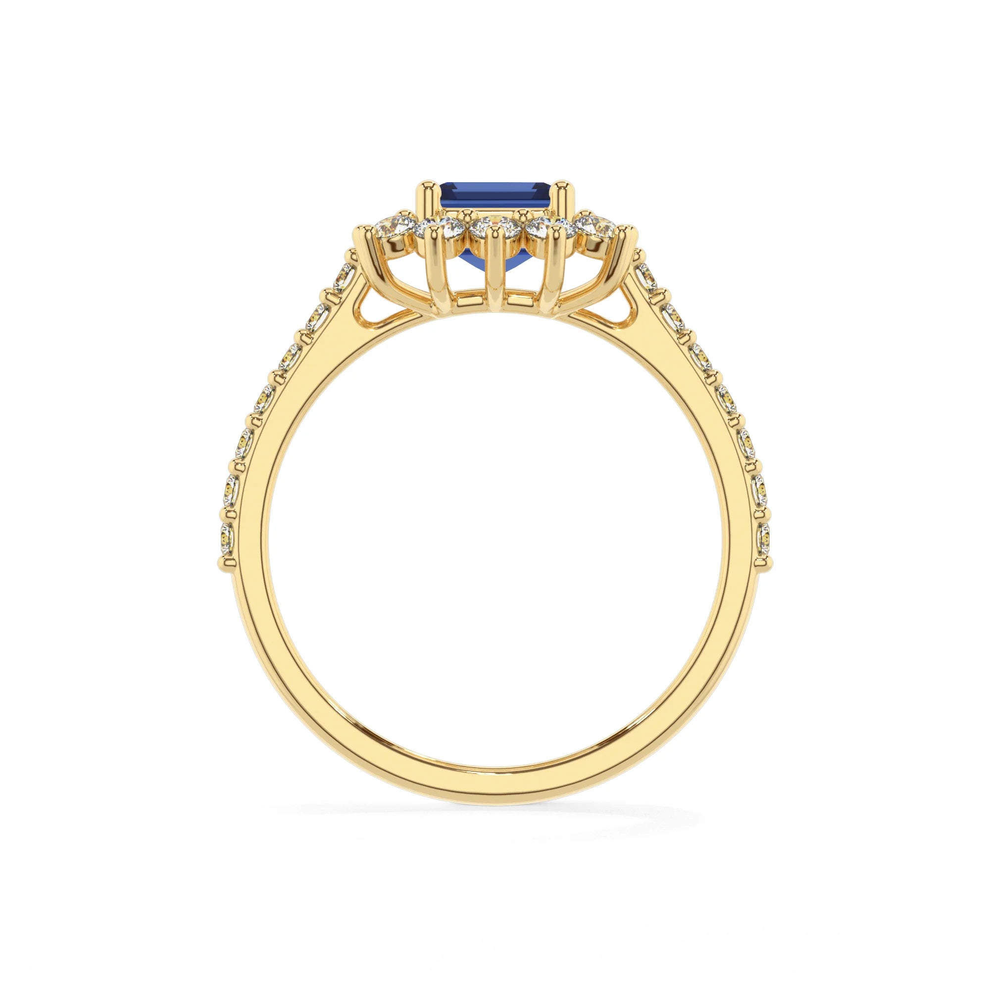 lab grown blue-sapphire emerald cut solitaire rings in yellow gold 