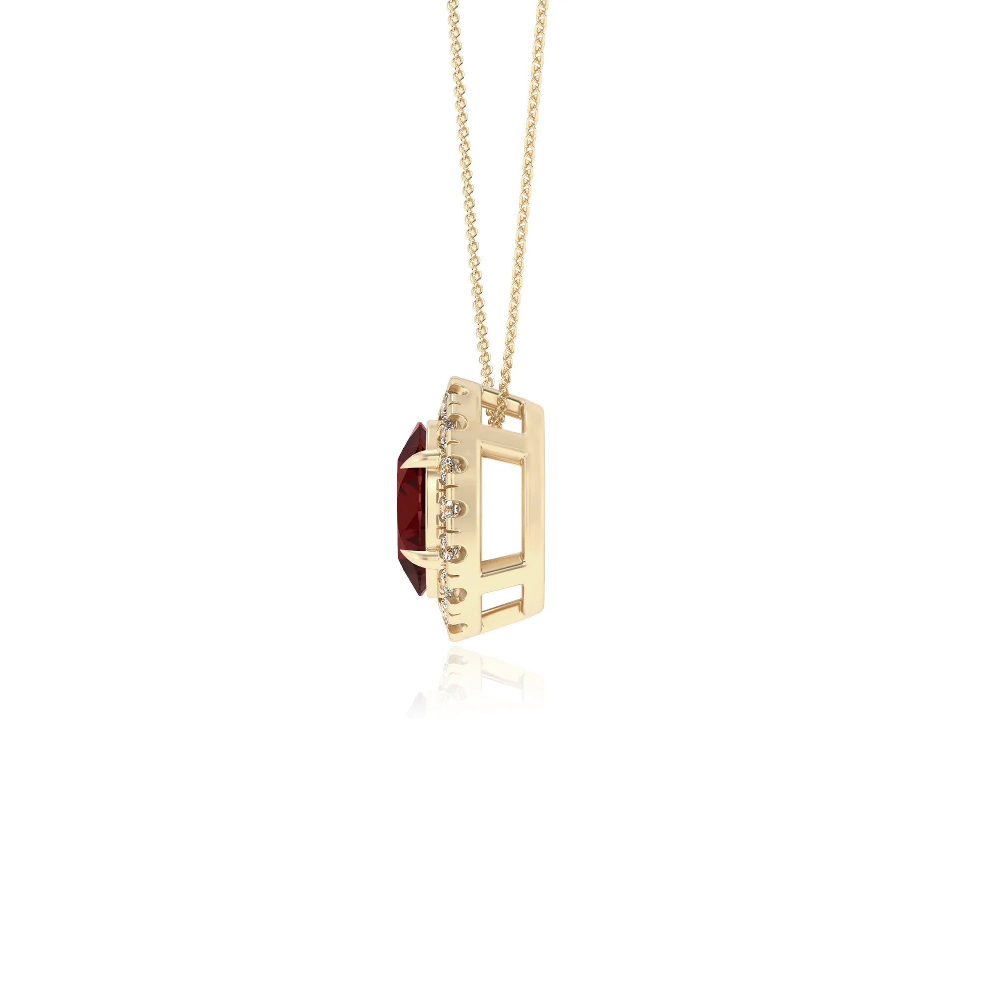 natural garnet oval solitaire necklaces in yellow gold 