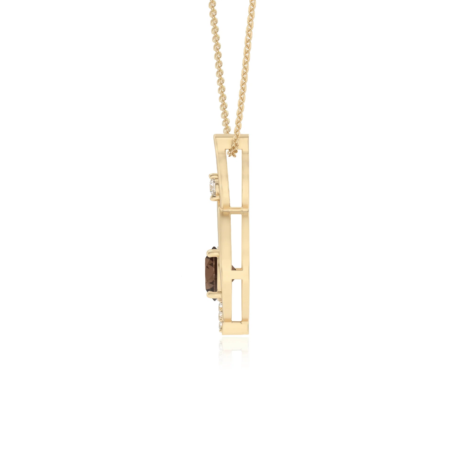 natural smoky-quartz round solitaire necklaces in yellow gold 