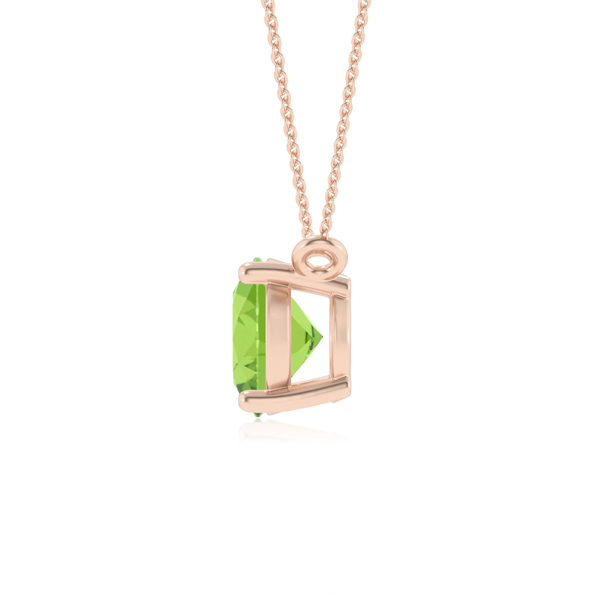 natural peridot oval solitaire necklaces in rose gold 