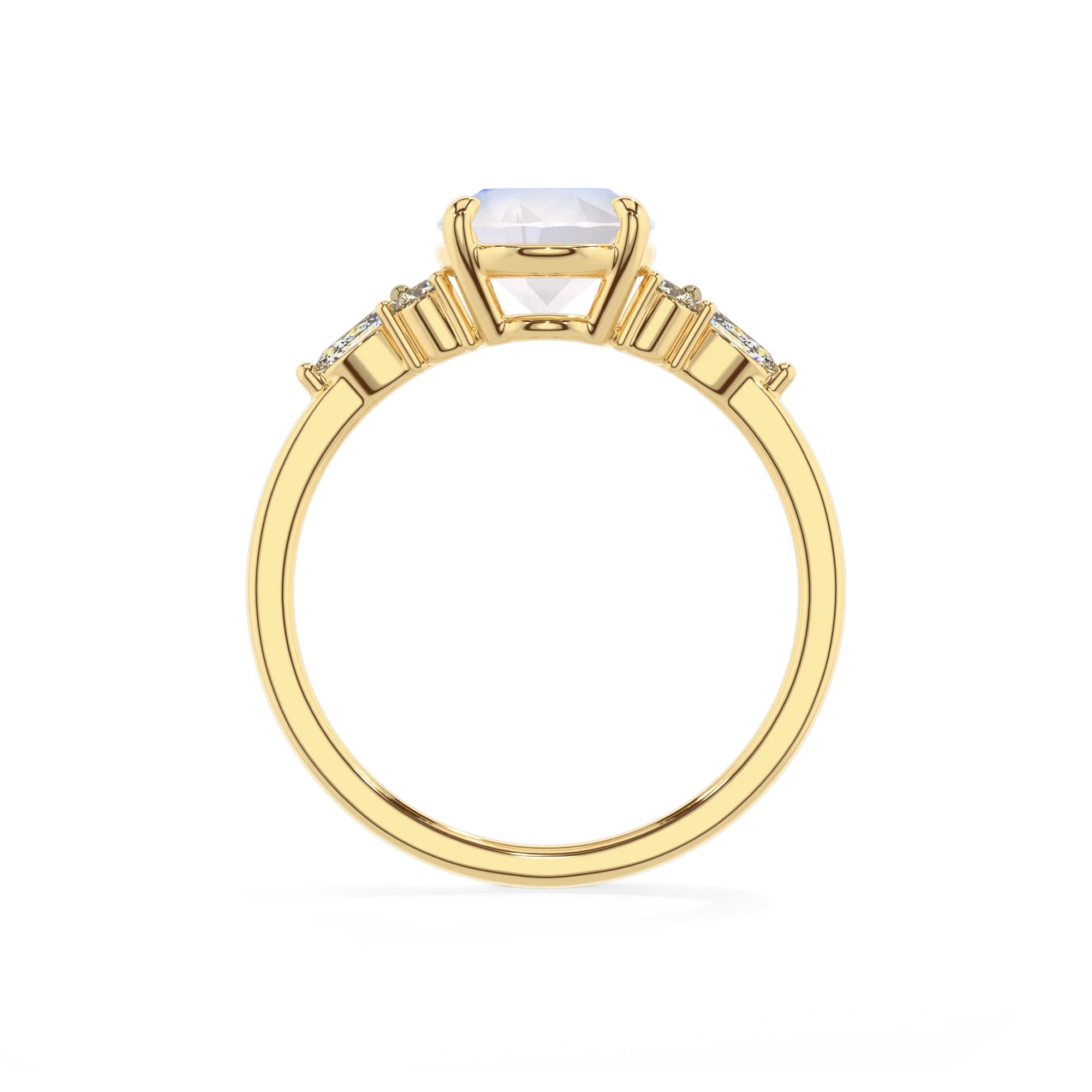natural rainbow-moonstone oval solitaire rings in yellow gold 
