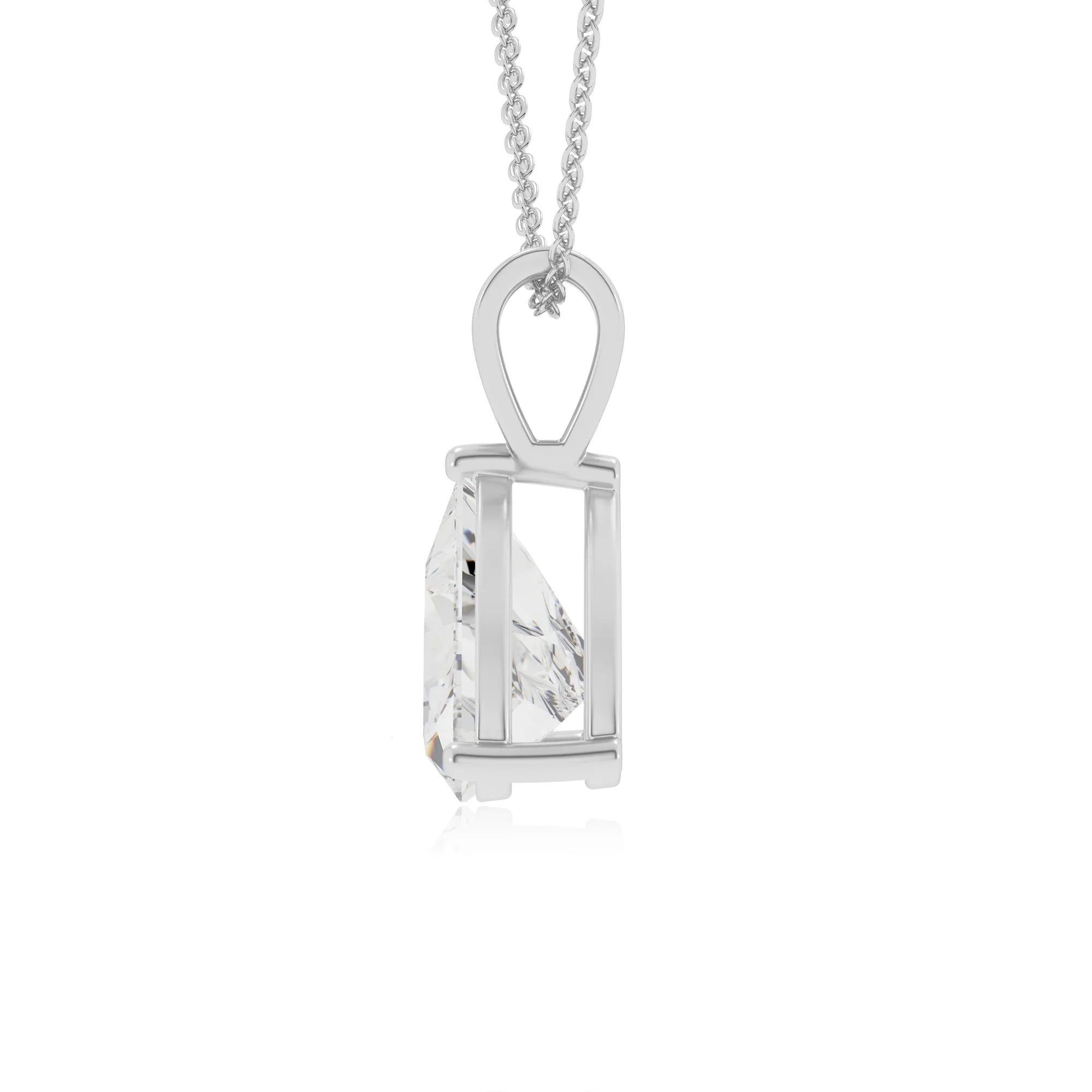 lab grown moissanite trillion solitaire v-bale necklaces in sterling silver 