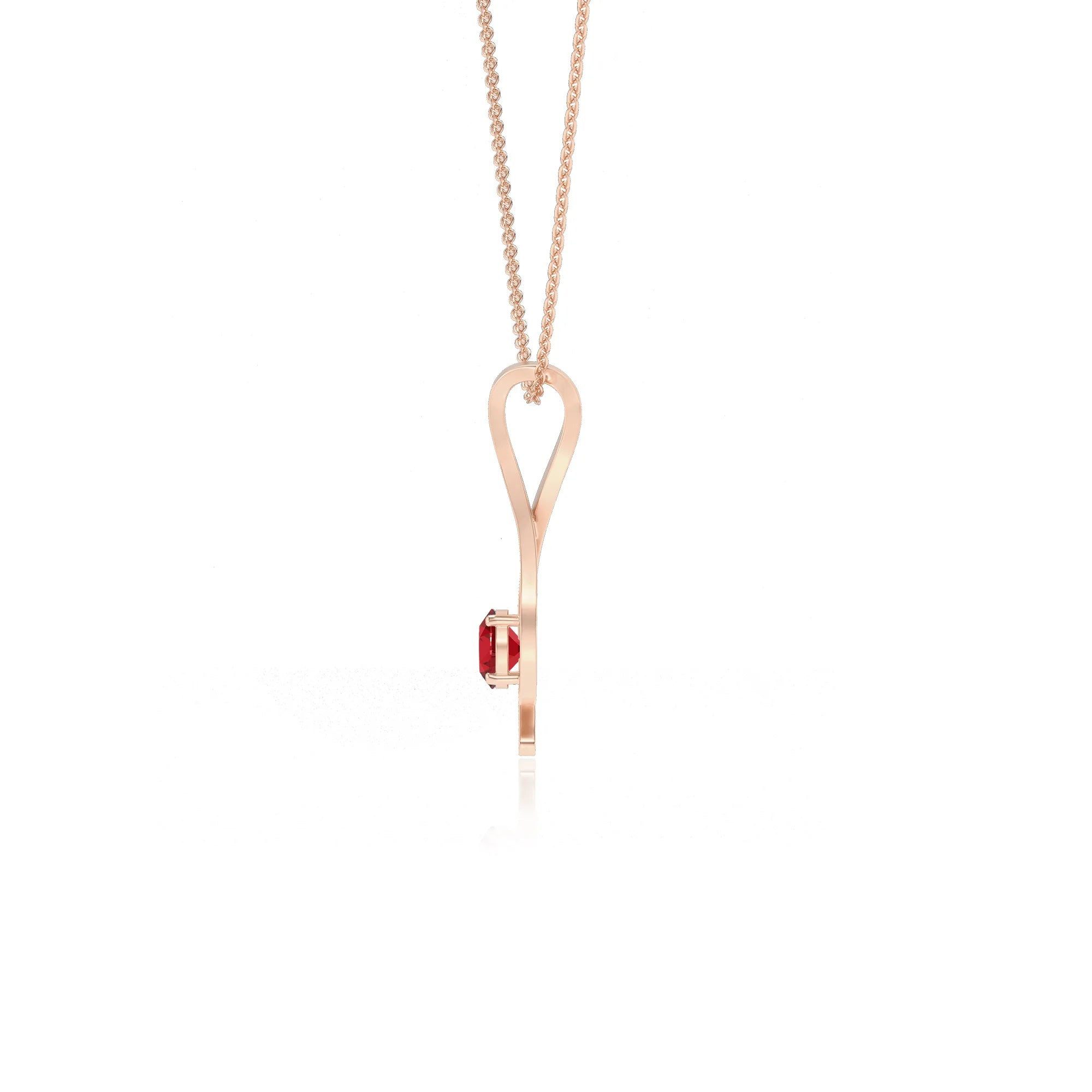lab grown ruby round solitaire necklaces in rose gold 