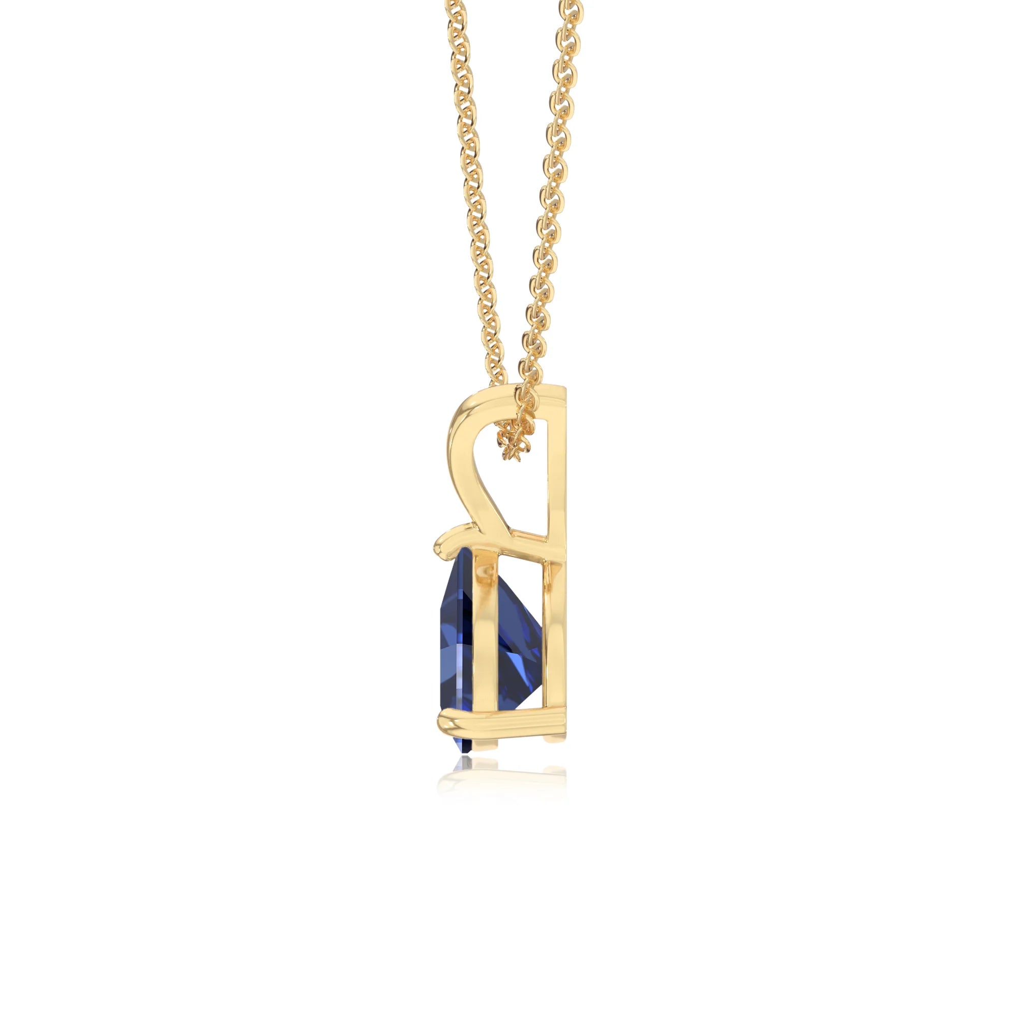 lab grown blue-sapphire trillion solitaire v-bale necklaces in yellow gold 