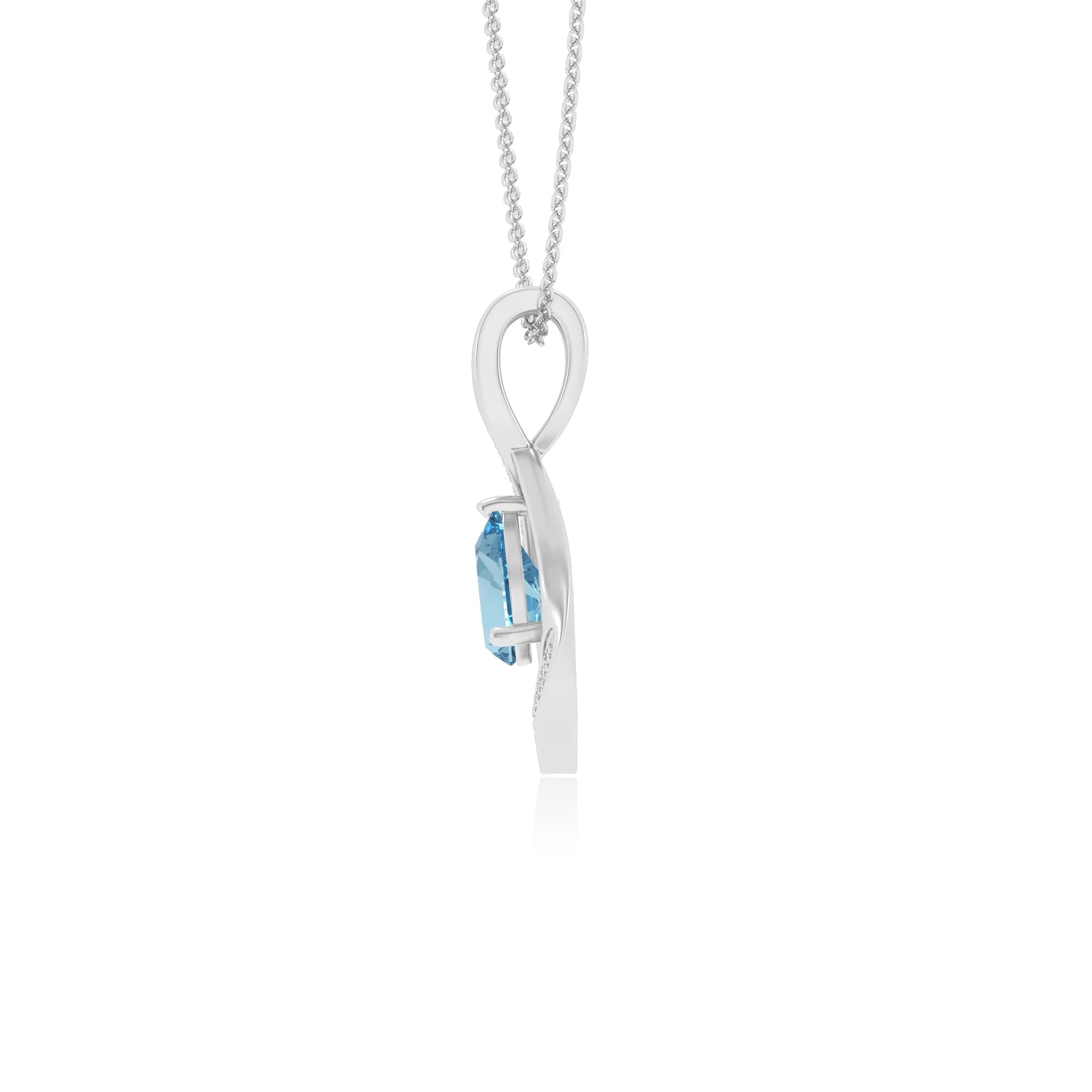 lab grown aquamarine pear solitaire necklaces in white gold 