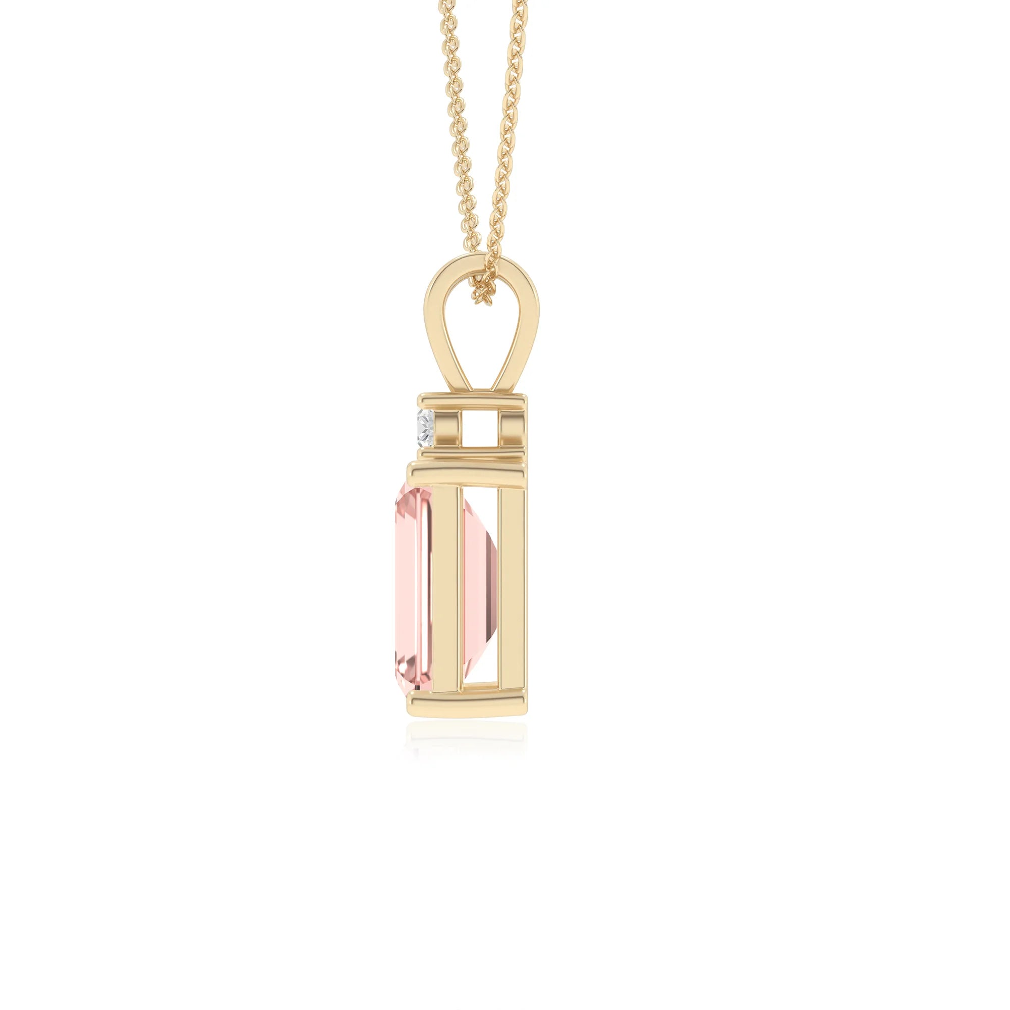 lab grown morganite emerald cut solitaire v-bale necklaces in yellow gold 