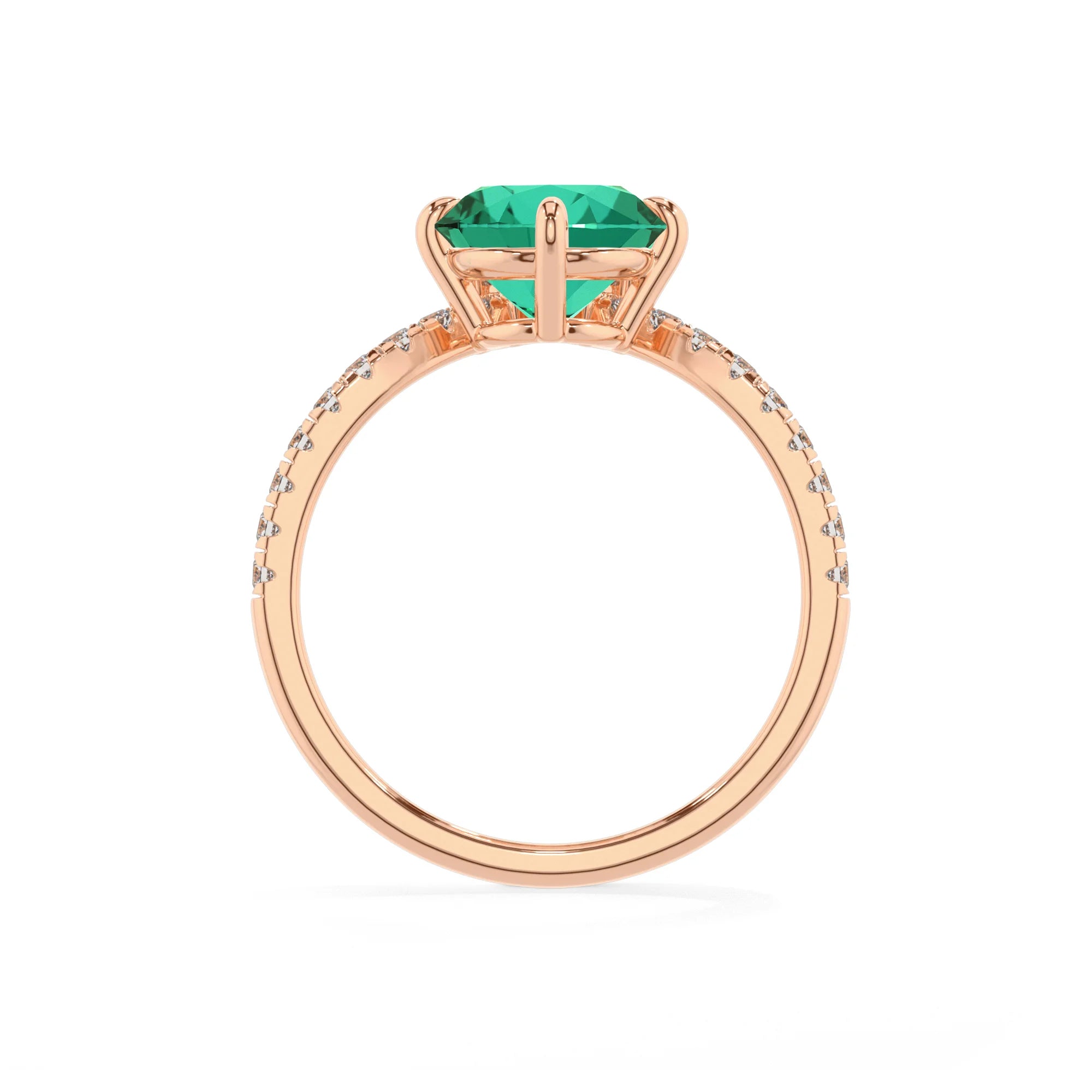 lab grown emerald round solitaire rings in rose gold 