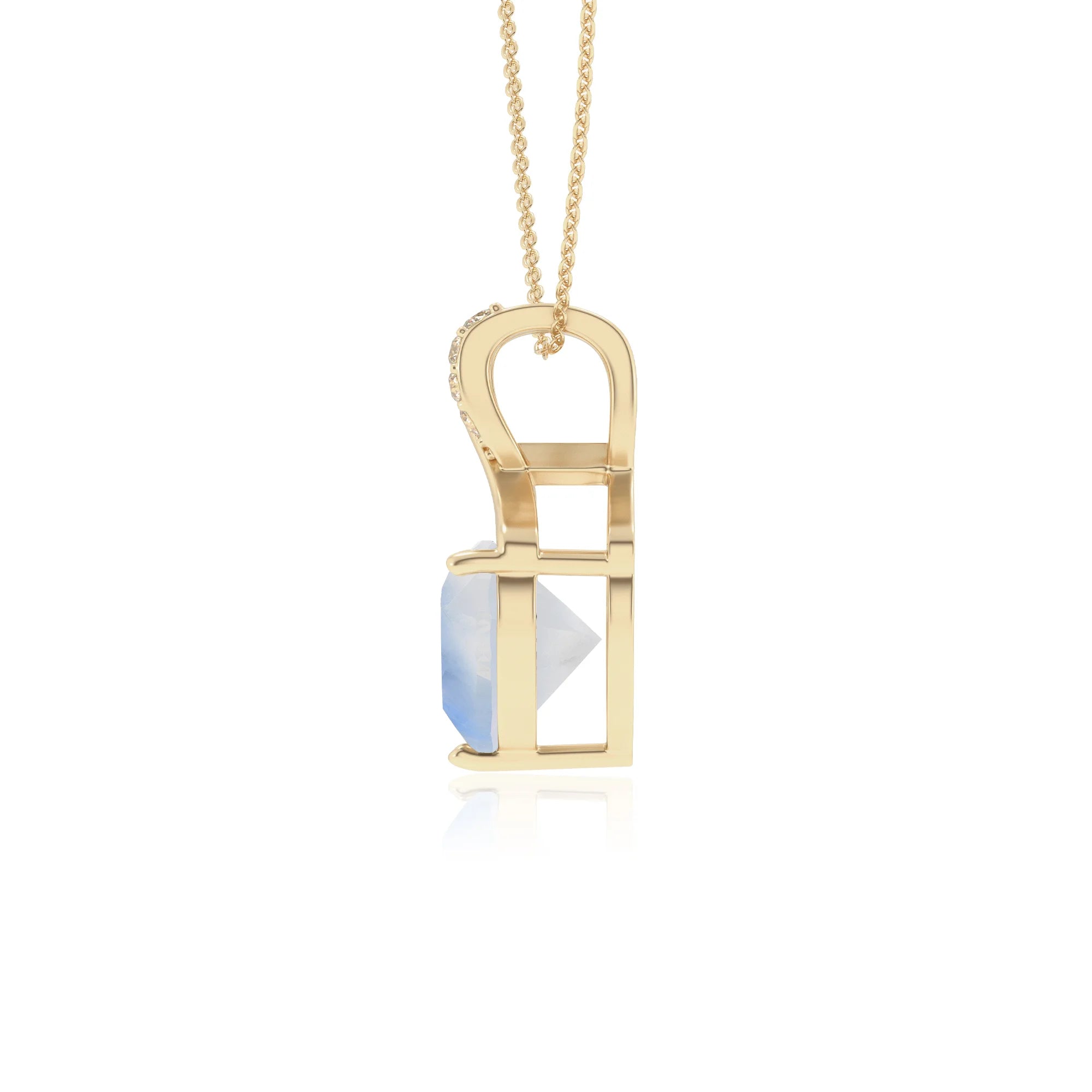 natural rainbow-moonstone heart solitaire necklaces in yellow gold 