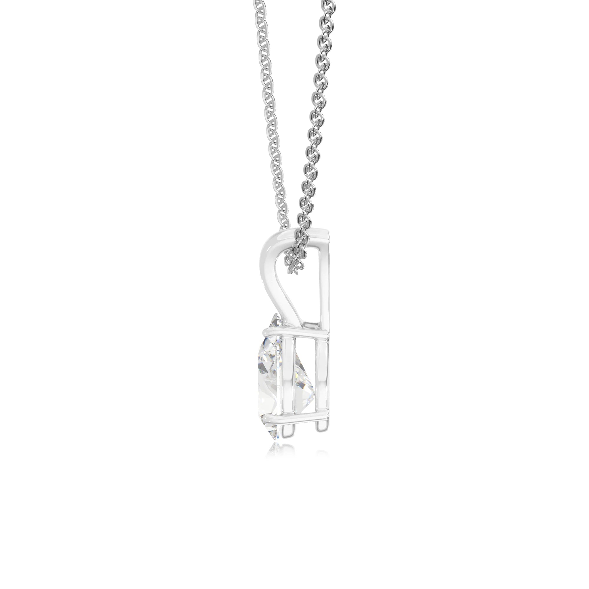 lab grown moissanite pear solitaire v-bale necklaces in sterling silver 