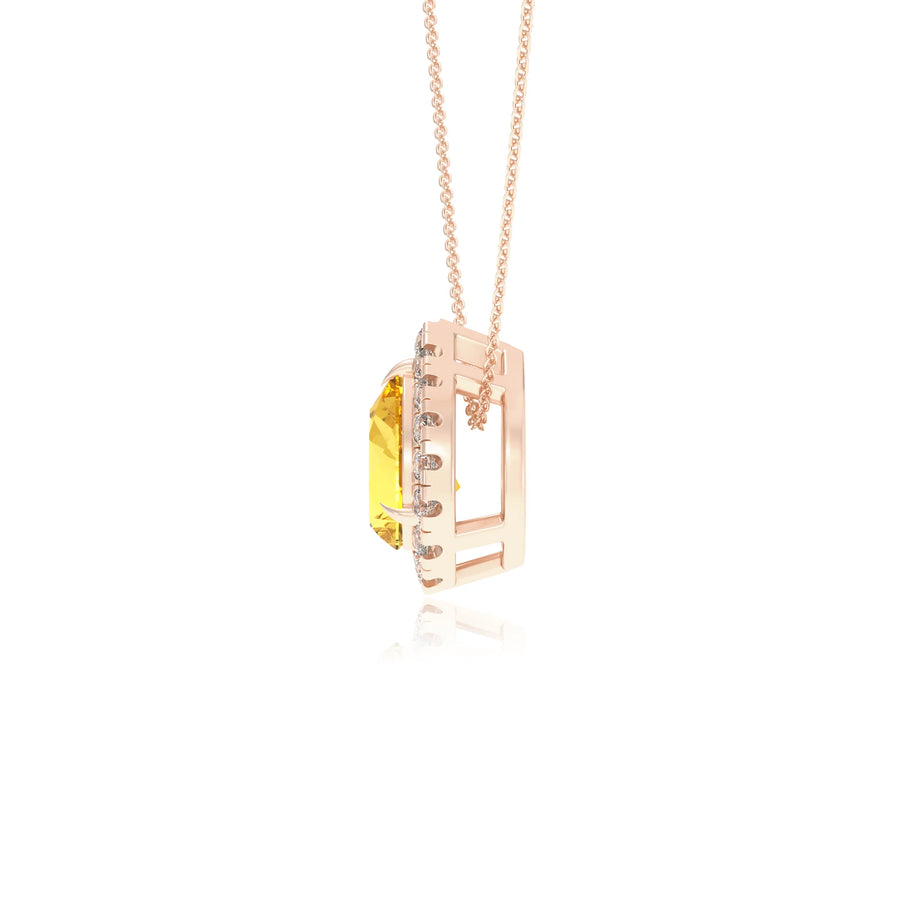 lab grown yellow sapphire pear solitaire necklaces in rose gold 